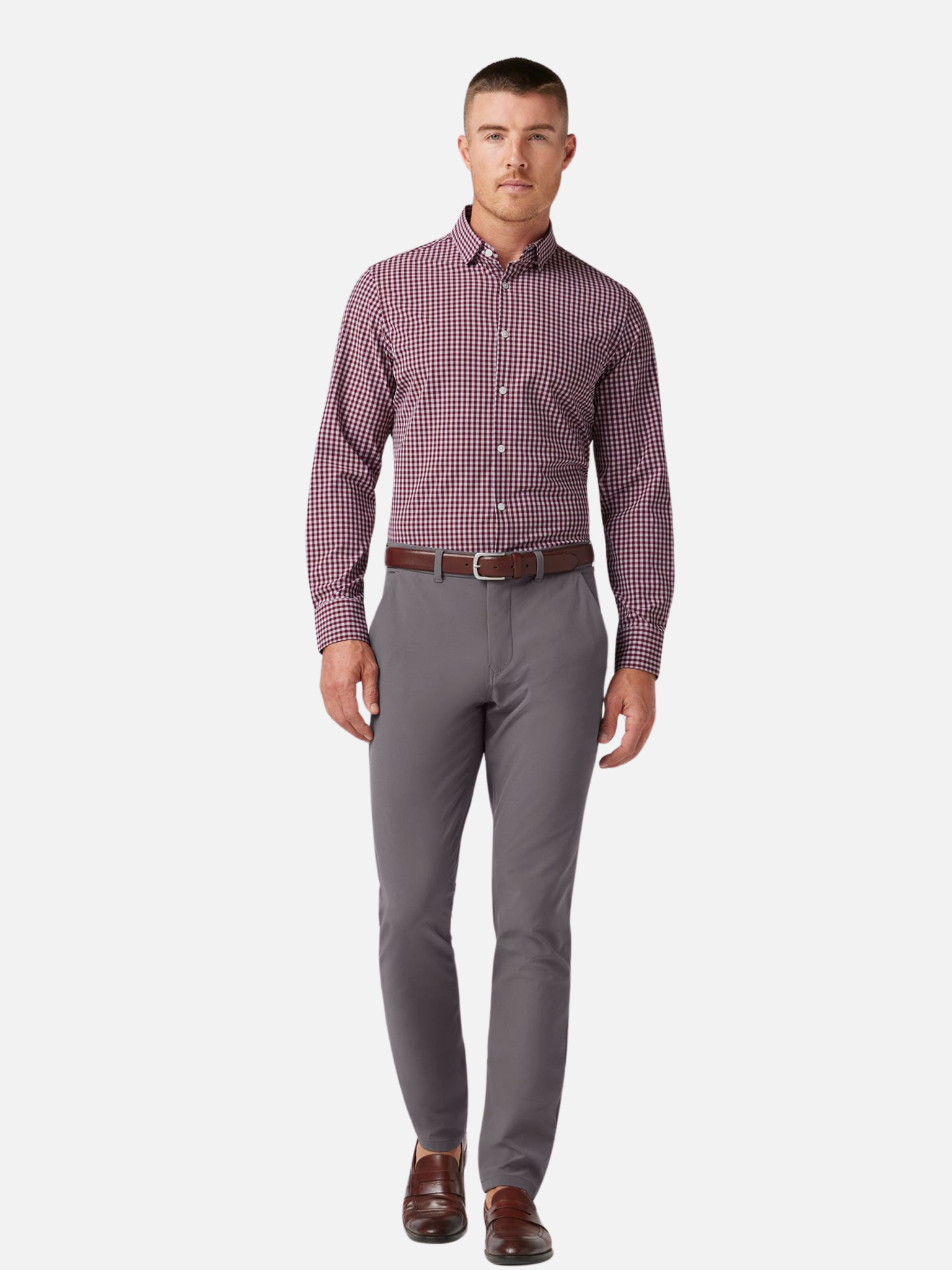 Mizzen + Main Leeward LS Long Sleeve Dress Shirt for Men Button Up Garnet Red Gingham Pattern Athens GA Georgia Kempt Menswear Store Near Me