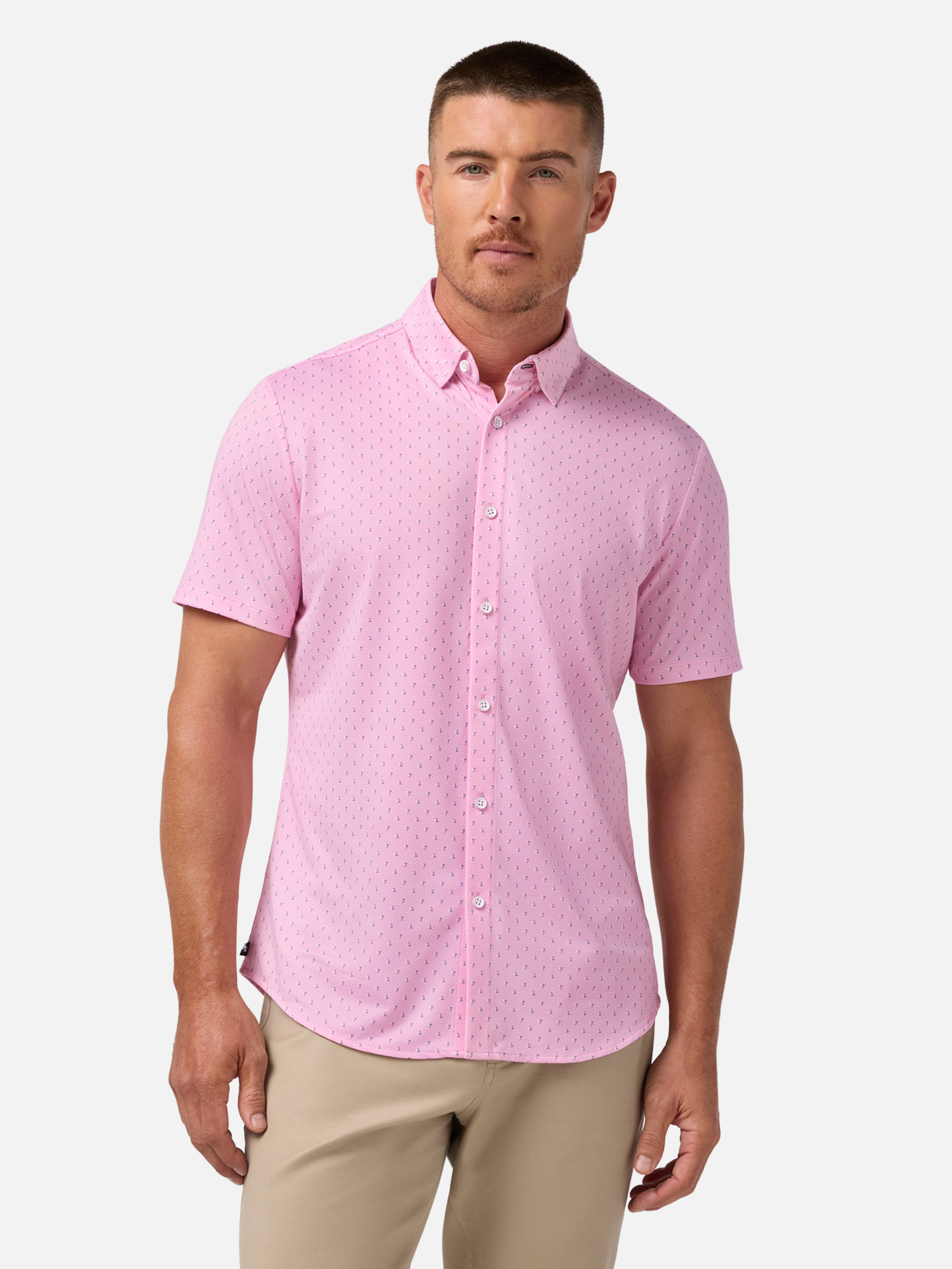 Mizzen + Main Halyard SS Dress Shirt - Pink Salt Tossed Triangle