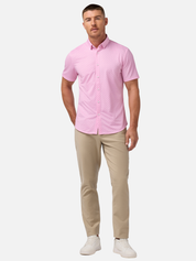 Mizzen + Main Halyard SS Dress Shirt - Pink Salt Tossed Triangle