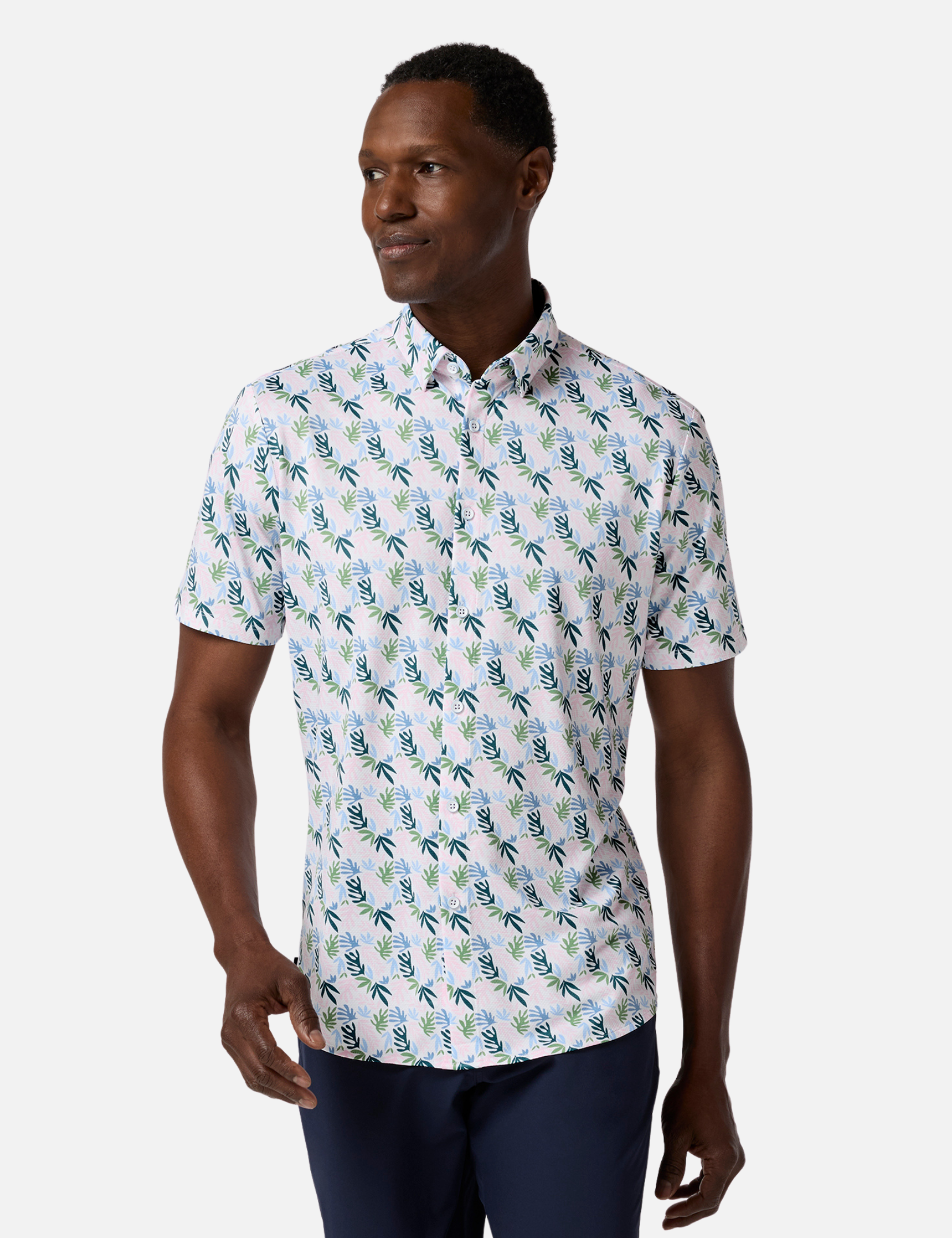 Mizzen + Main Halyard SS Dress Shirt White Floral Collage Short Sleeve Performance Golf Shirt Kempt Mens Shop Athens Georgia