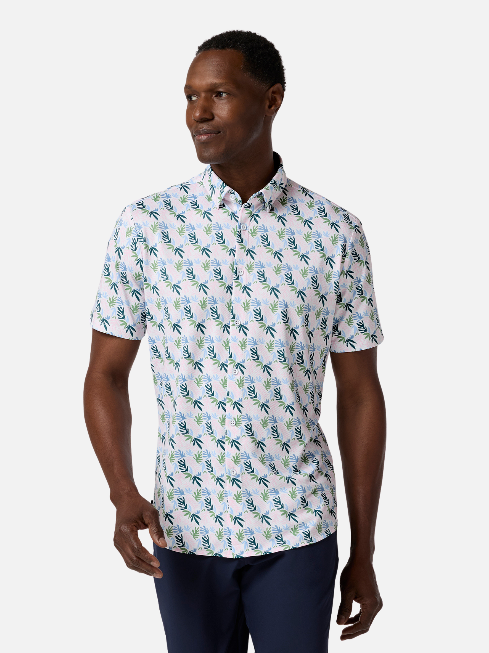 Mizzen + Main Halyard SS Dress Shirt White Floral Collage Short Sleeve Performance Golf Shirt Kempt Mens Shop Athens Georgia