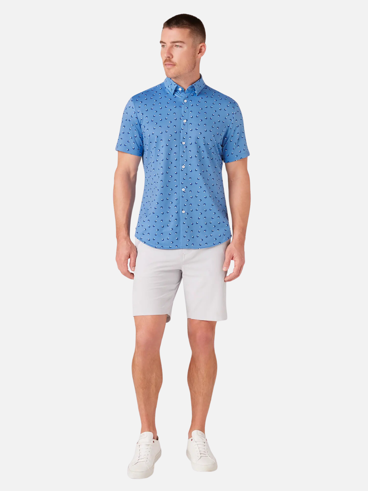 Mizzen and + Main Halyard Dress Shirt Button Down Hidden Collar Provence Floral Menswear Summer Short Sleeve Performance No Tuck Mens Clothing Store Athens Georgia Kempt Athens New Arrival