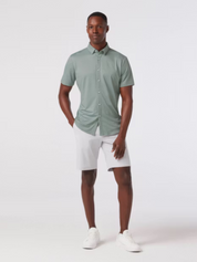 Mizzen + Main Halyard SS Short Sleeve Dress Shirt Pale Green Dot Stripe Men's Lightweight Formal Button Up For Men Athens GA Georgia Kempt Menswear Store Near Me