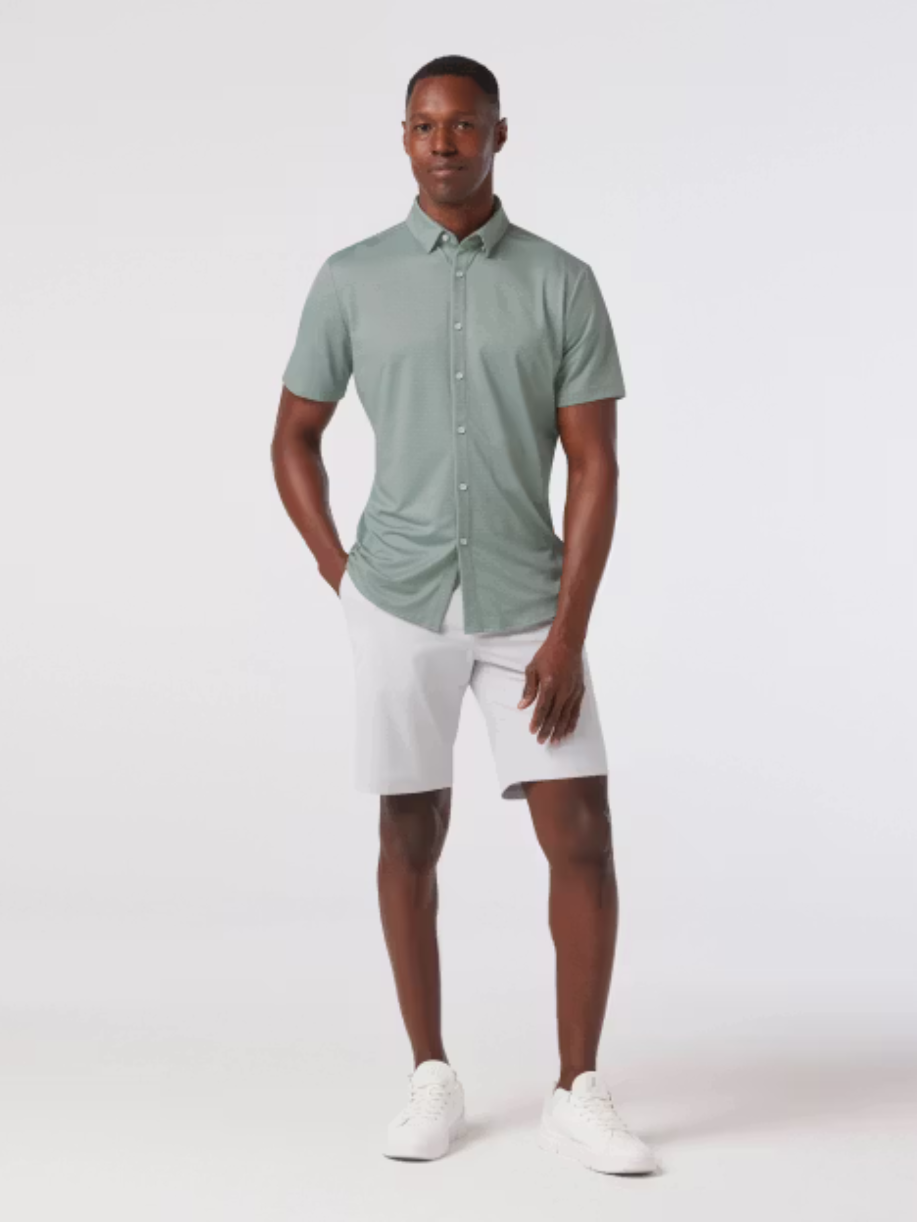 Mizzen + Main Halyard SS Short Sleeve Dress Shirt Pale Green Dot Stripe Men's Lightweight Formal Button Up For Men Athens GA Georgia Kempt Menswear Store Near Me