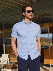 Mizzen + Main Halyard SS Dress Shirt Provence Woven Tile Short Sleeve Button Up Performance Shirt Men's Dress Shirt for Men Athens GA Georgia Kempt Menswear Store Near Me