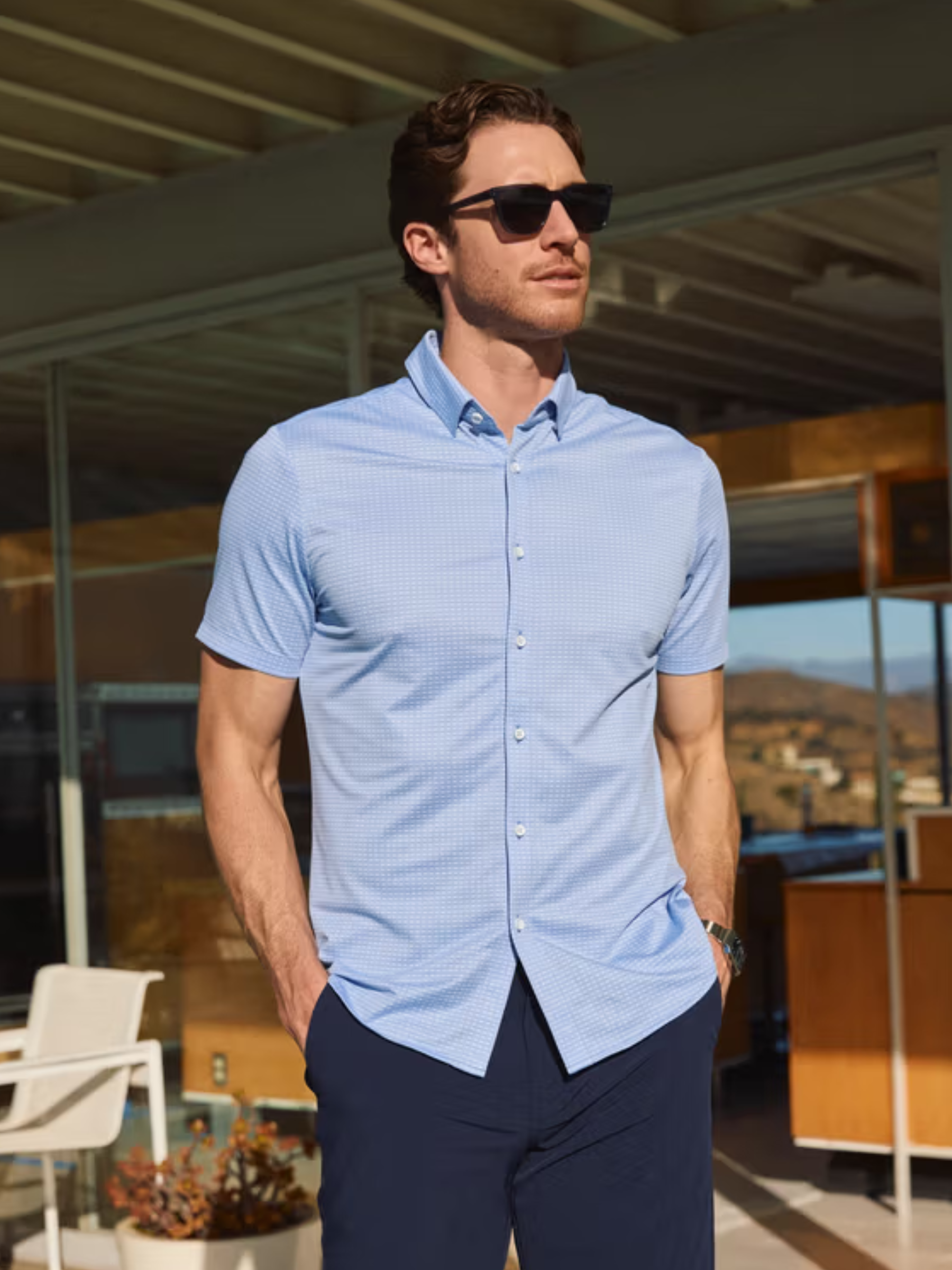 Mizzen + Main Halyard SS Dress Shirt Provence Woven Tile Short Sleeve Button Up Performance Shirt Men's Dress Shirt for Men Athens GA Georgia Kempt Menswear Store Near Me