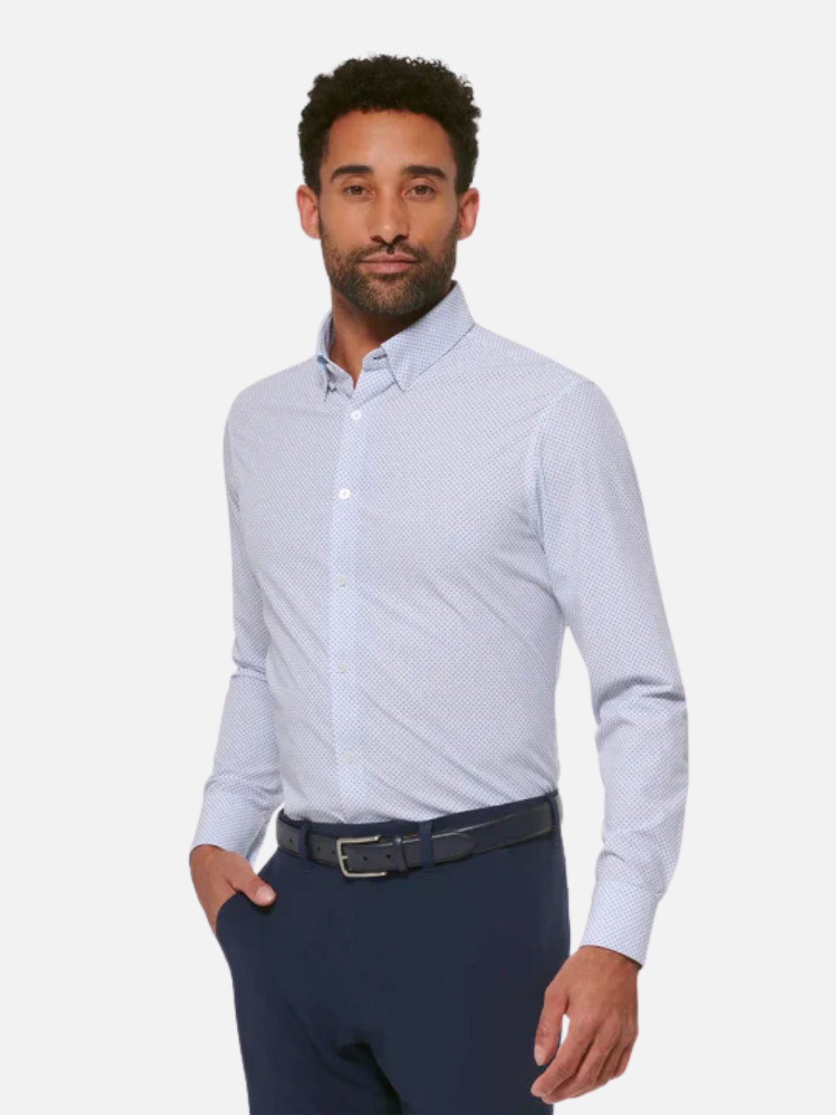 mizzen and main leeward ls long sleeve dress shirt performance material white plus print blue wrinkle resistant kempt athens ga georgia men's clothing store