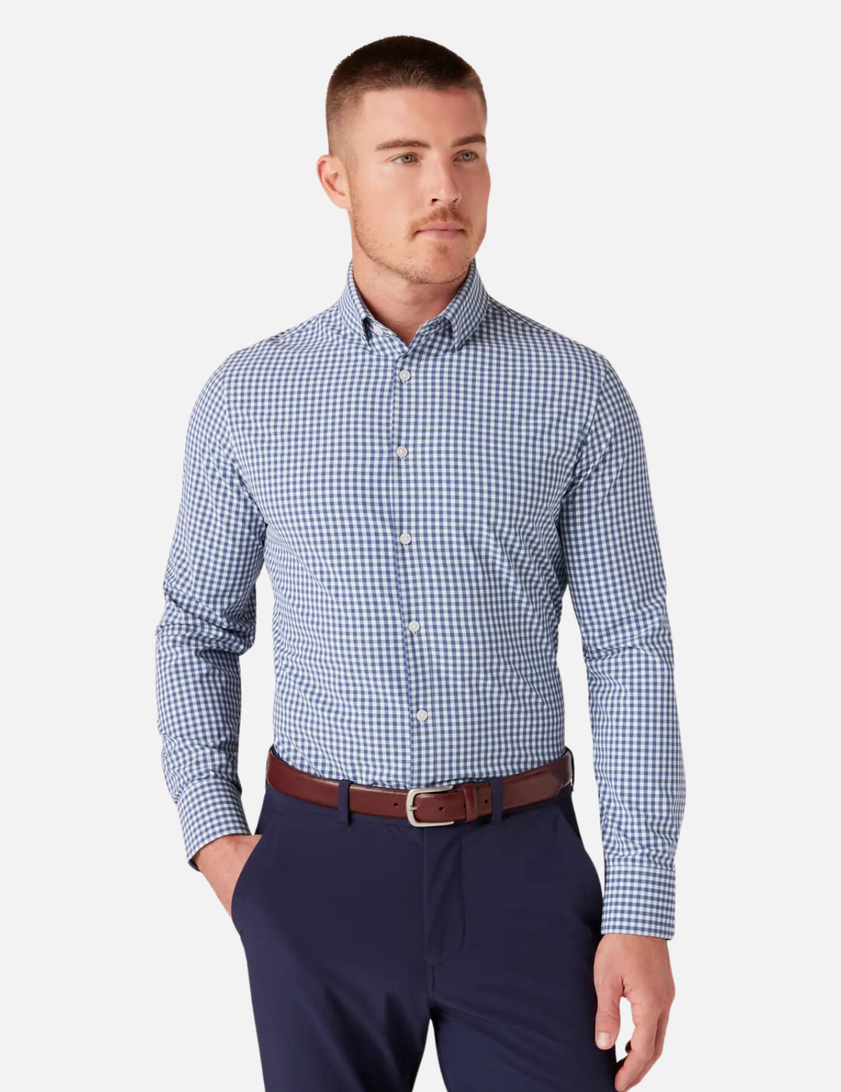 Mizzen + Main Leeward LS Performance Dress Shirt Coastal Fjord Alamo Gingham Kempt Mens Shop Athens GA