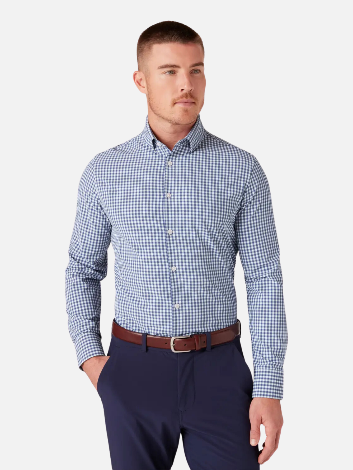 Mizzen + Main Leeward LS Performance Dress Shirt Coastal Fjord Alamo Gingham Kempt Mens Shop Athens GA