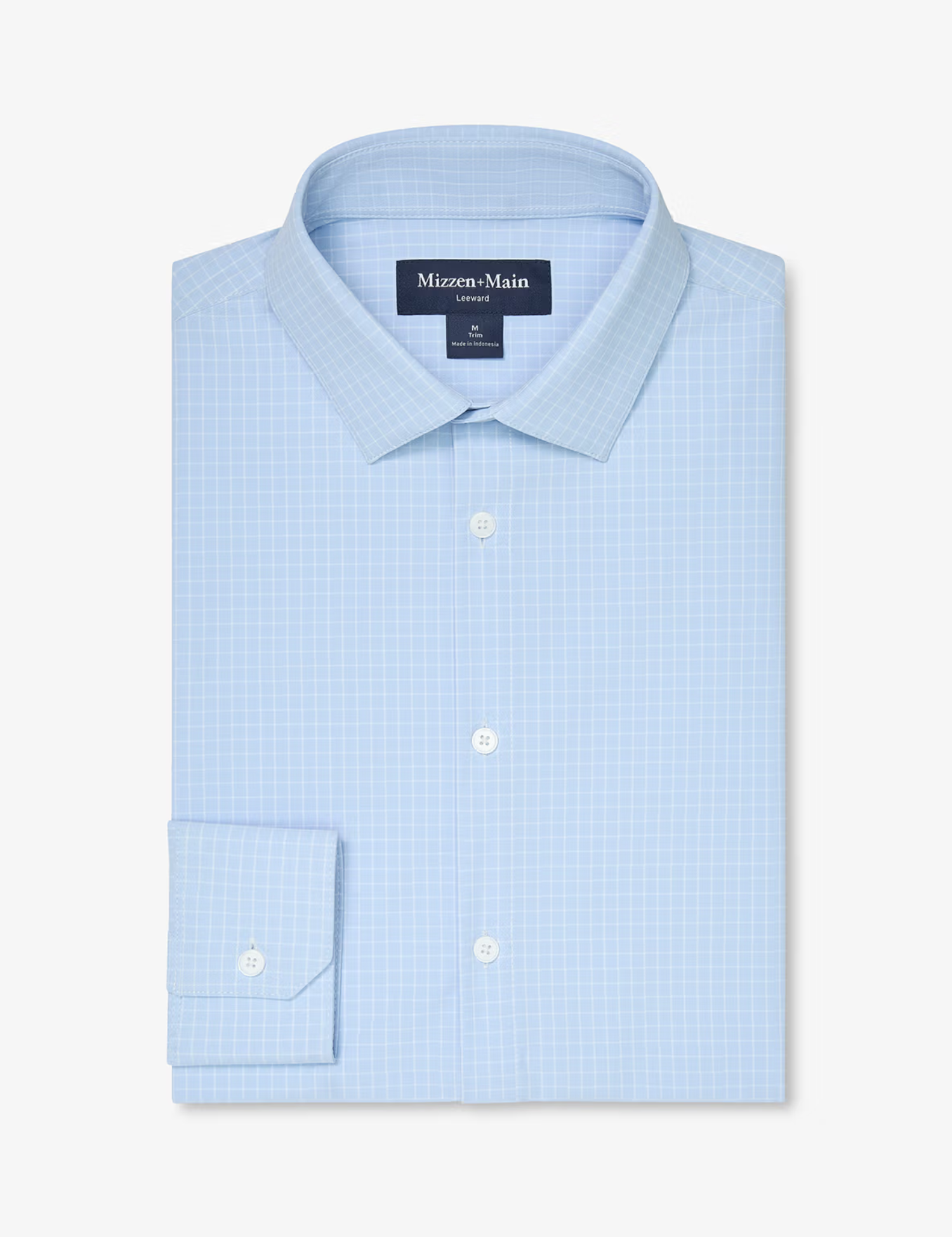 Mizzen + Main Leeward LS Dress Shirt Cloud Blue Mini Grid Kempt Mens Clothing Store Athens Georgia Formal Shirt 

