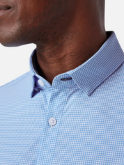 Mizzen + Main Leeward No Tuck Long Sleeve LS Dress Shirt Collared Button Down Provence Blue Circle Print Pattern For Men Athens GA Georgia Kempt Menswear Store Near Me