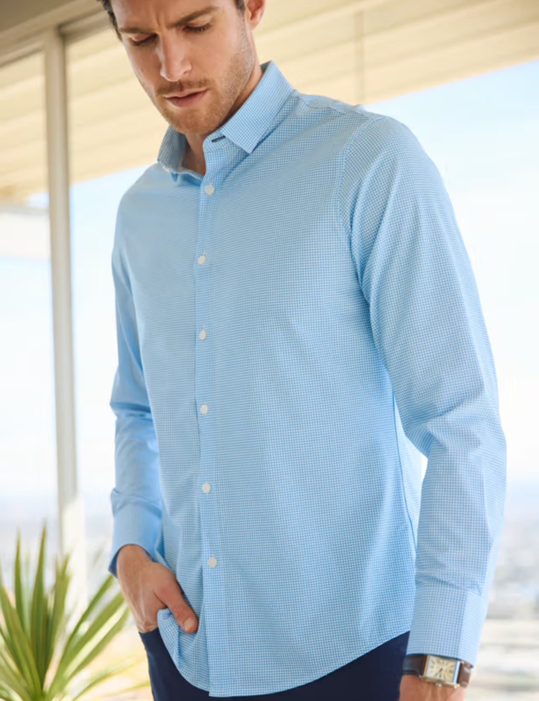 Mizzen + Main Leeward No Tuck Long Sleeve LS Dress Shirt Collared Button Down Provence Blue Circle Print Pattern For Men Athens GA Georgia Kempt Menswear Store Near Me