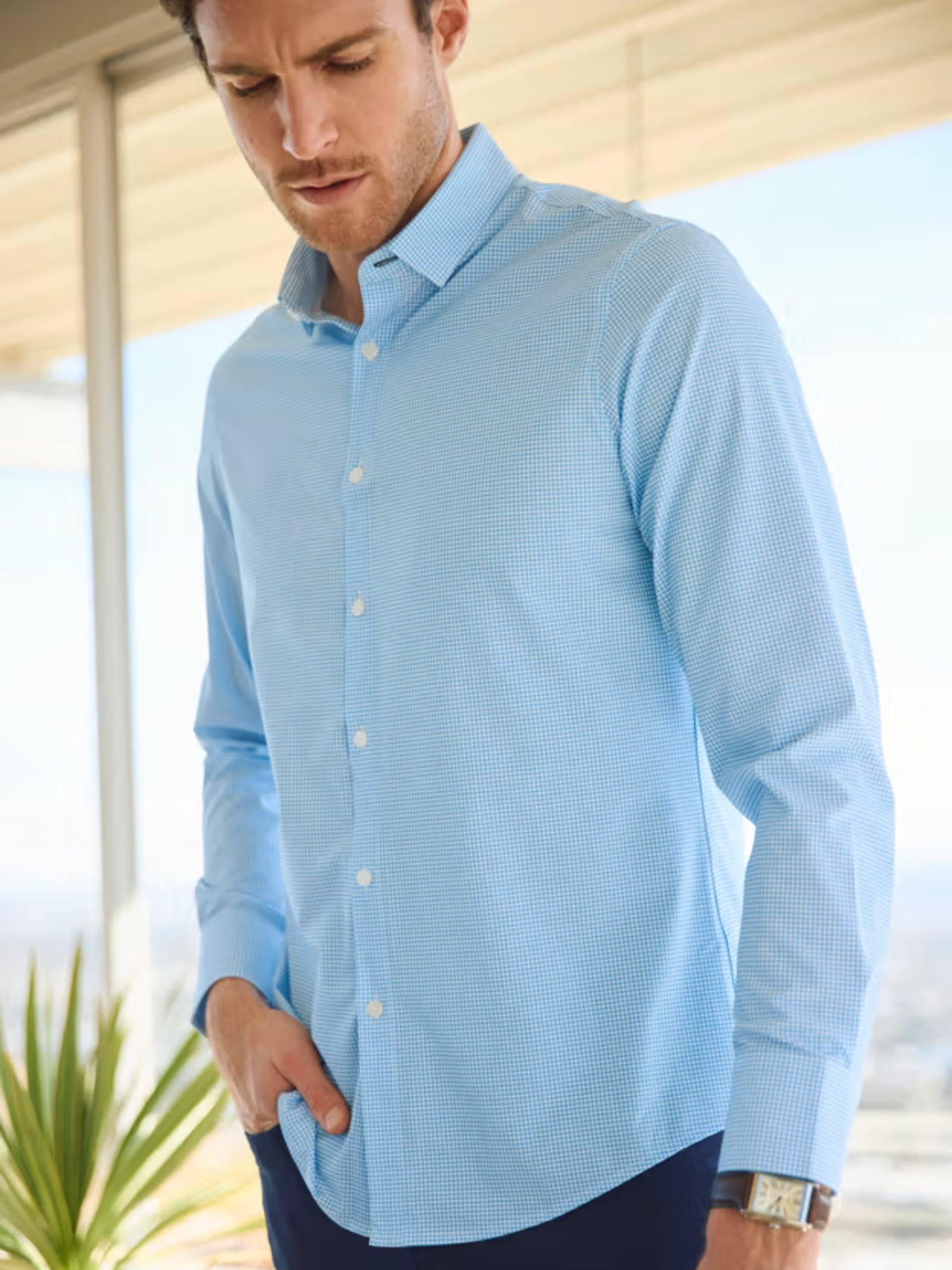 Mizzen + Main Leeward No Tuck Long Sleeve LS Dress Shirt Collared Button Down Provence Blue Circle Print Pattern For Men Athens GA Georgia Kempt Menswear Store Near Me