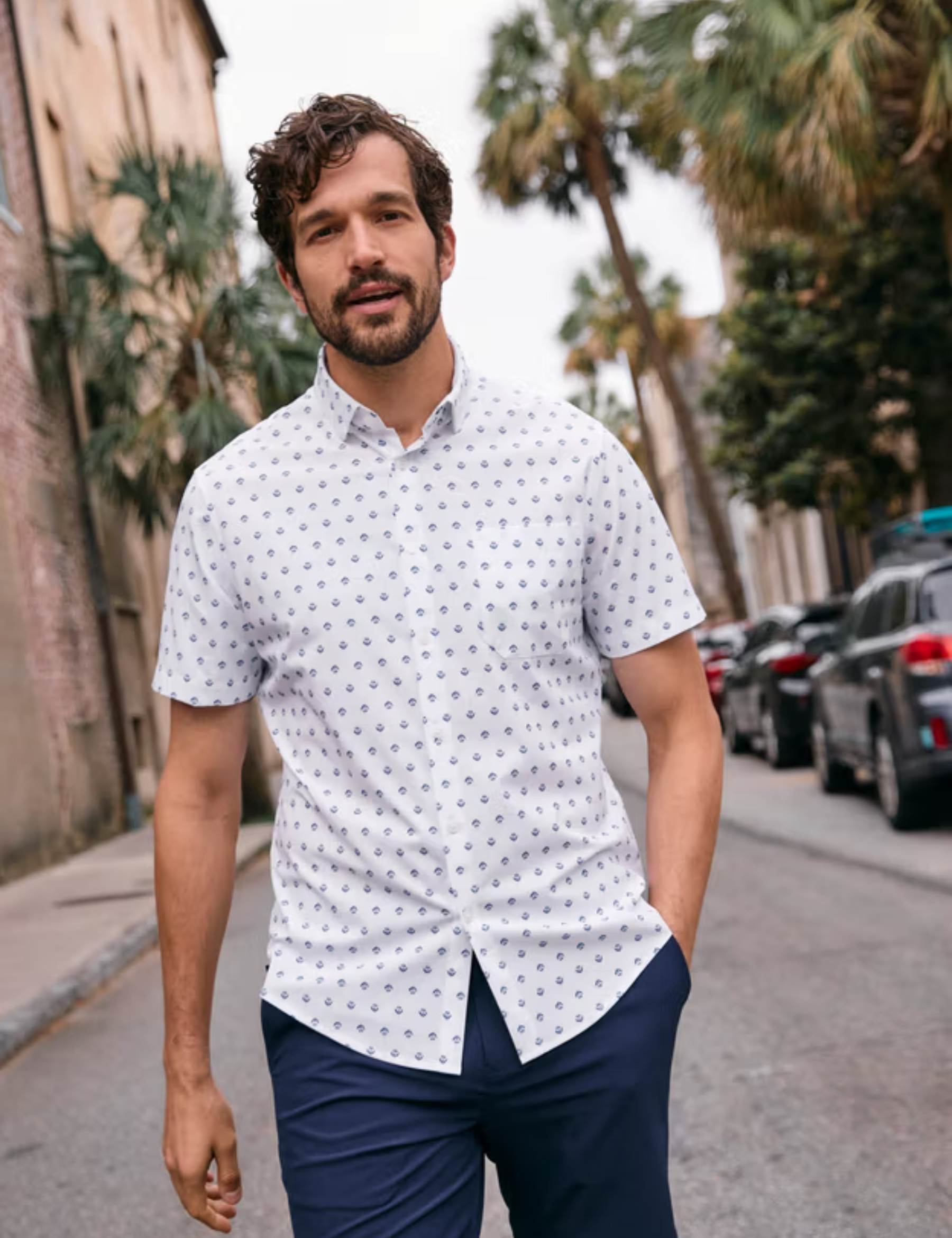 Mizzen + Main Leeward SS Dress Shirt Carolina Floral Geo No Tuck Men's Dress Shirt For Men Spring Summer Athens GA Georgia Kempt Menswear Store Near Me