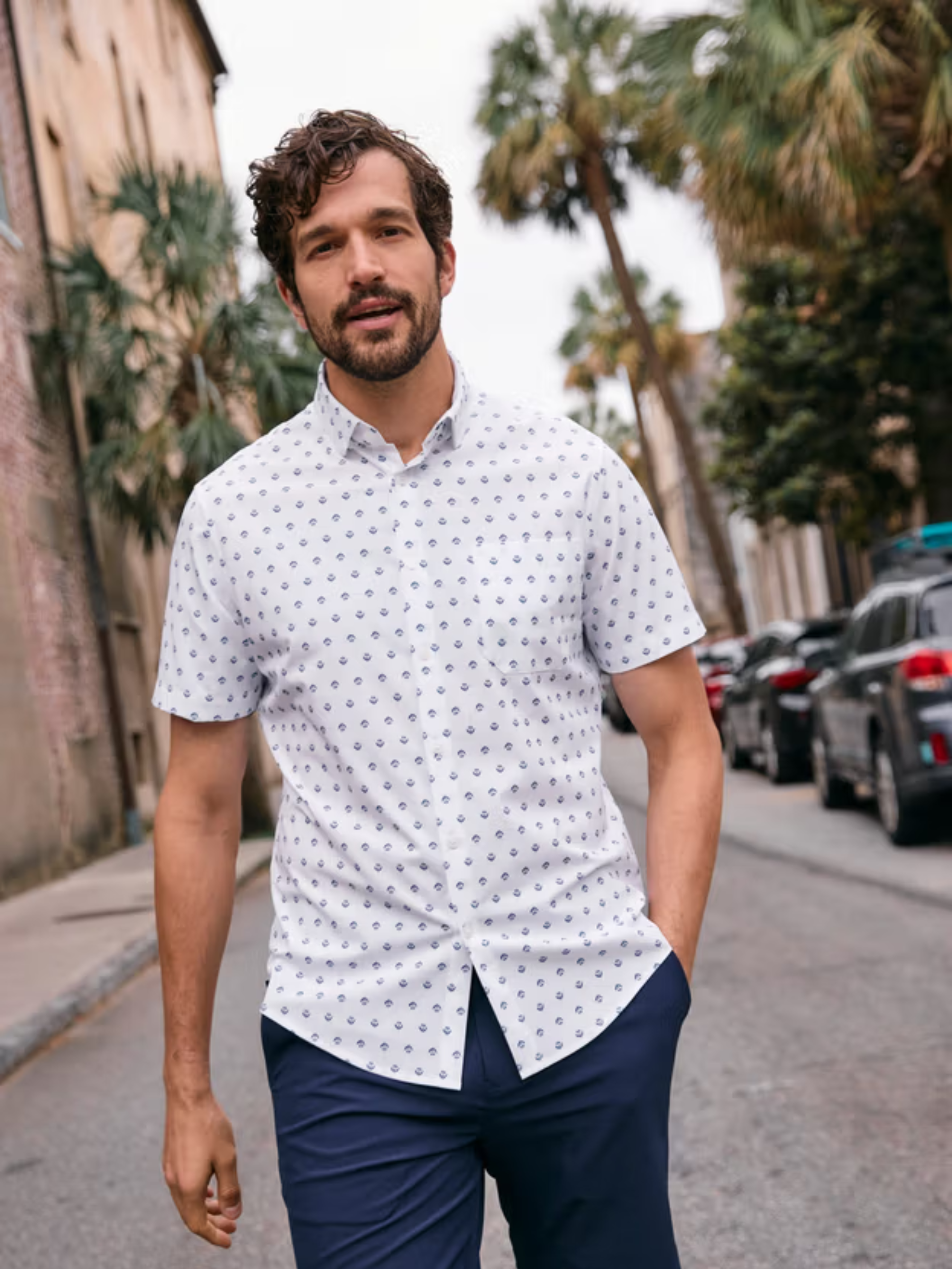 Mizzen + Main Leeward SS Dress Shirt Carolina Floral Geo No Tuck Men's Dress Shirt For Men Spring Summer Athens GA Georgia Kempt Menswear Store Near Me