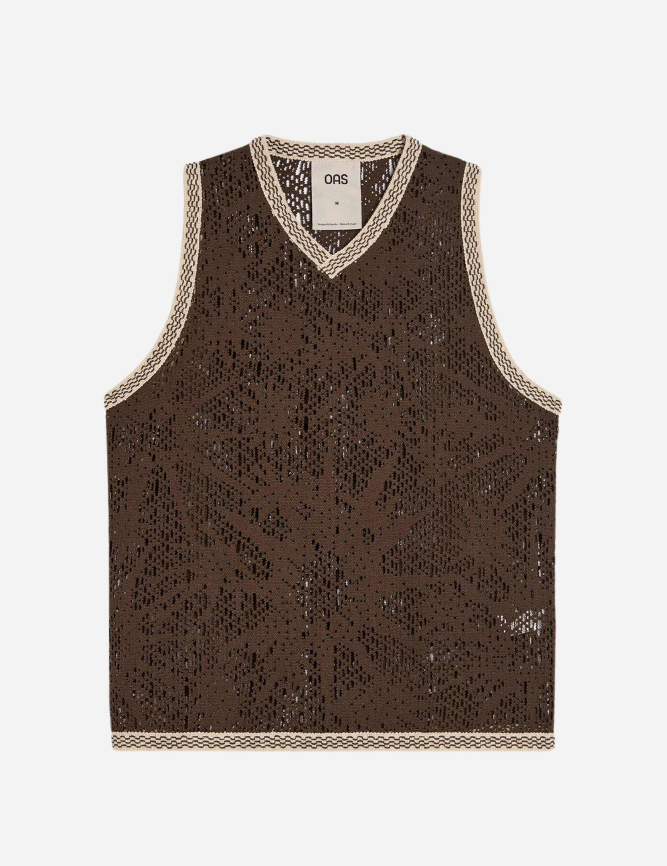 OAS Astrea Orion Crochet Vest Men’s Top for Men Brown White Trim Athens GA Georgia Kempt Menswear Store Near Me 
