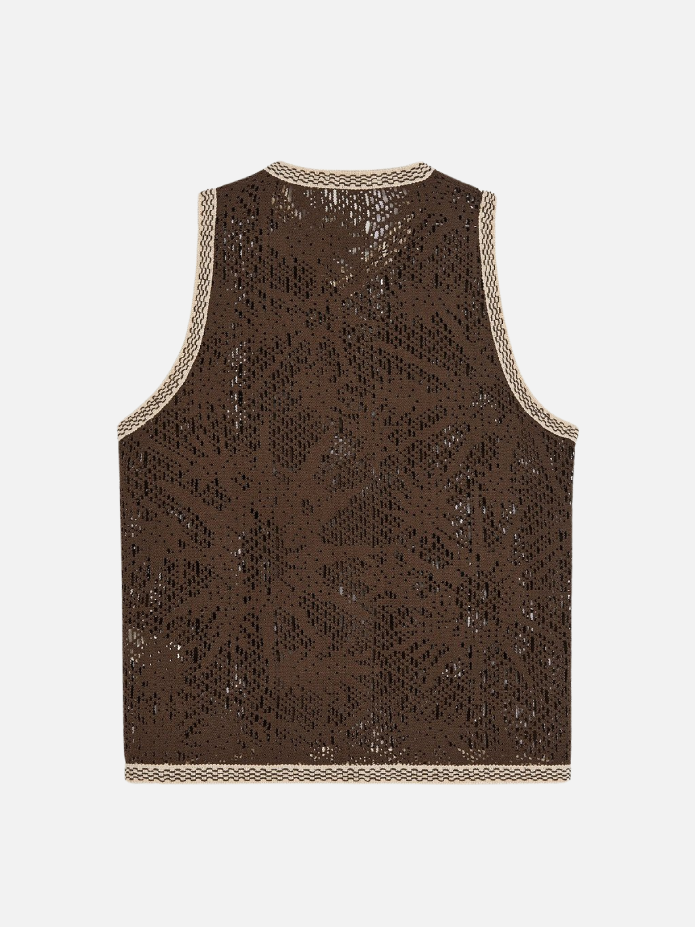 OAS Astrea Orion Crochet Vest Men’s Top for Men Brown White Trim Athens GA Georgia Kempt Menswear Store Near Me 