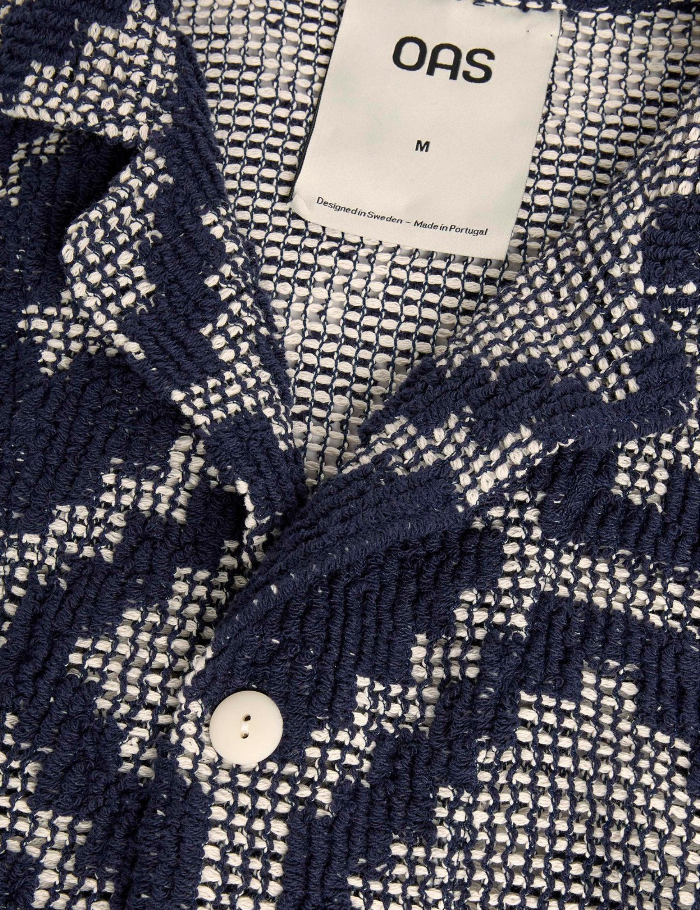 OAS Trastevere Cuba Crochet Shirt Royal Blue White Mosaic Men’s Collared Button Up SS Short Sleeve Top for Men Athens GA Georgia Kempt Menswear Store Near Me