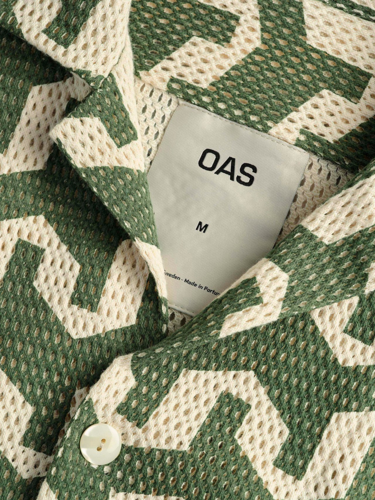 oas atlas cuba net ss short sleeve shirt green cream geometric design kempt athens ga georgia men's clothing store