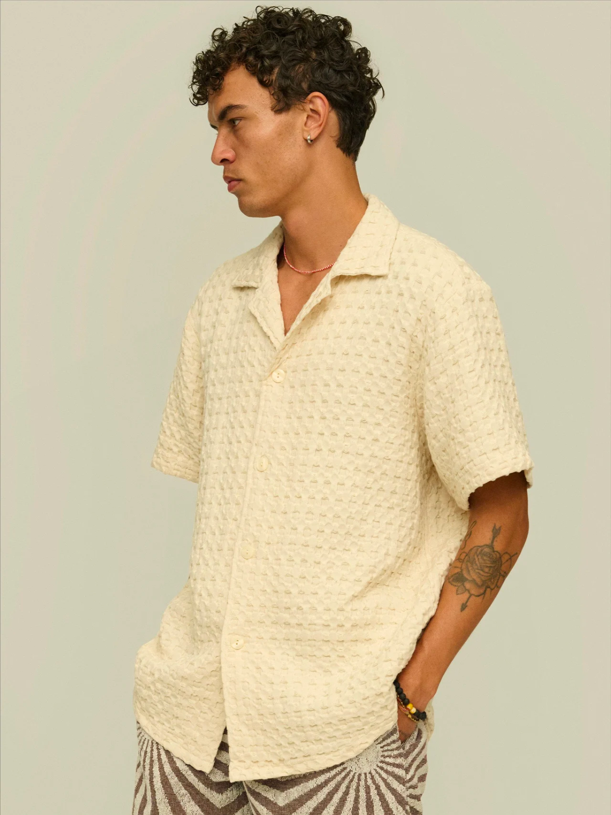 OAS Ecru Cuba Waffle Knit Button Up Beach Shirt Kempt Athens Ga Mens Clothing Store Downtown