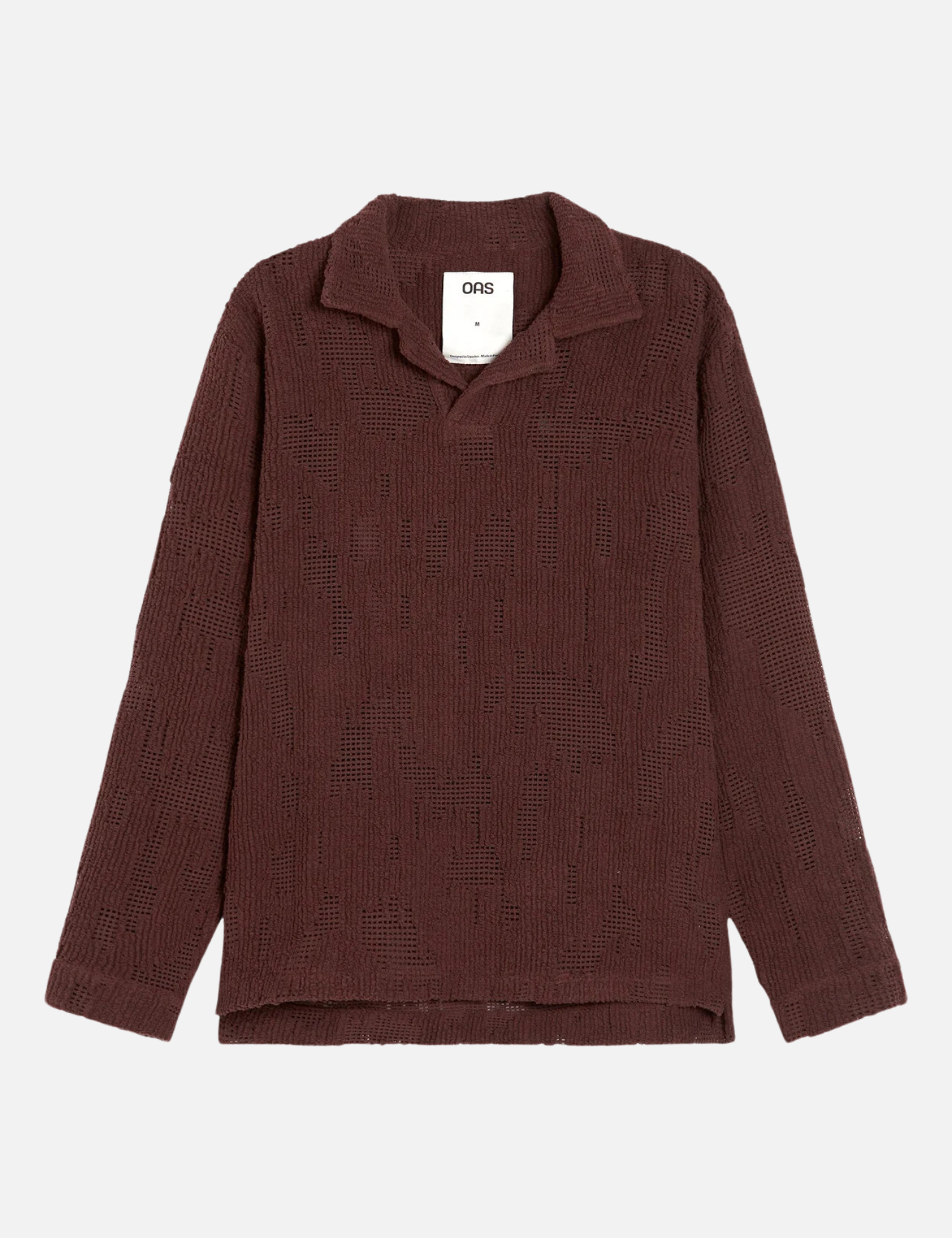 OAS Grot Crochet Long Sleeve Polo Shirt Maroon Wine Knit Texture Shirt Kempt Mens Clothing Shop Athens GA Store