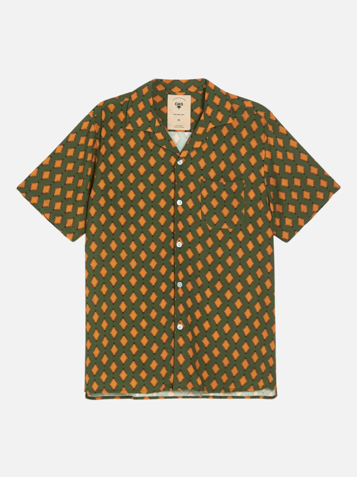 oas smokin rustic viscose ss short sleeve relaxed resort shirt green orange diamond pattern kempt athens ga georgia men's clothing store