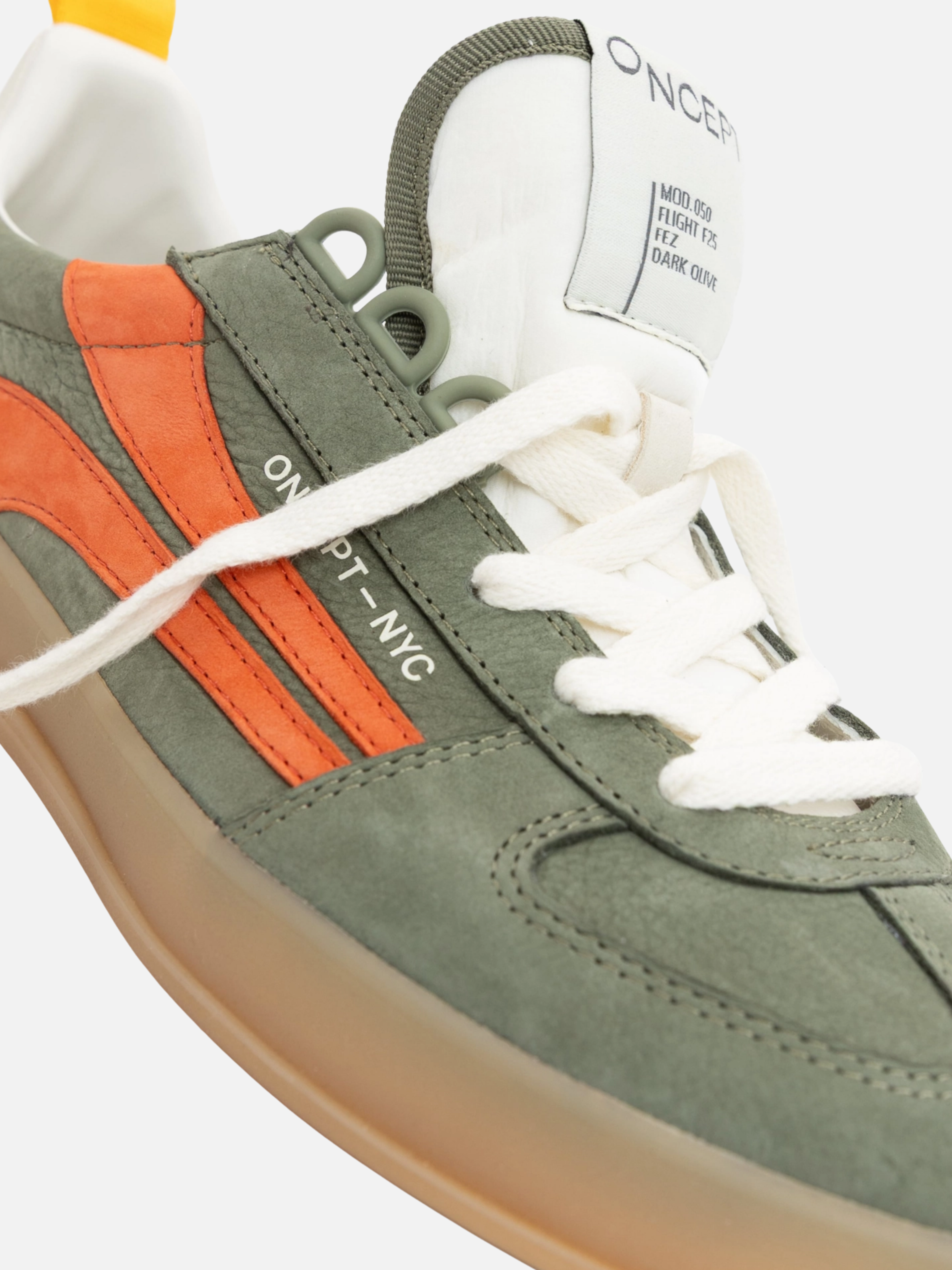 Oncept Fez Dark Olive Green Crem Orange Detail Gum Detail Sneaker Sporty Shoes for Him Men’s shoe for men Athens GA Georgia Kempt Menswear Store Near Me 