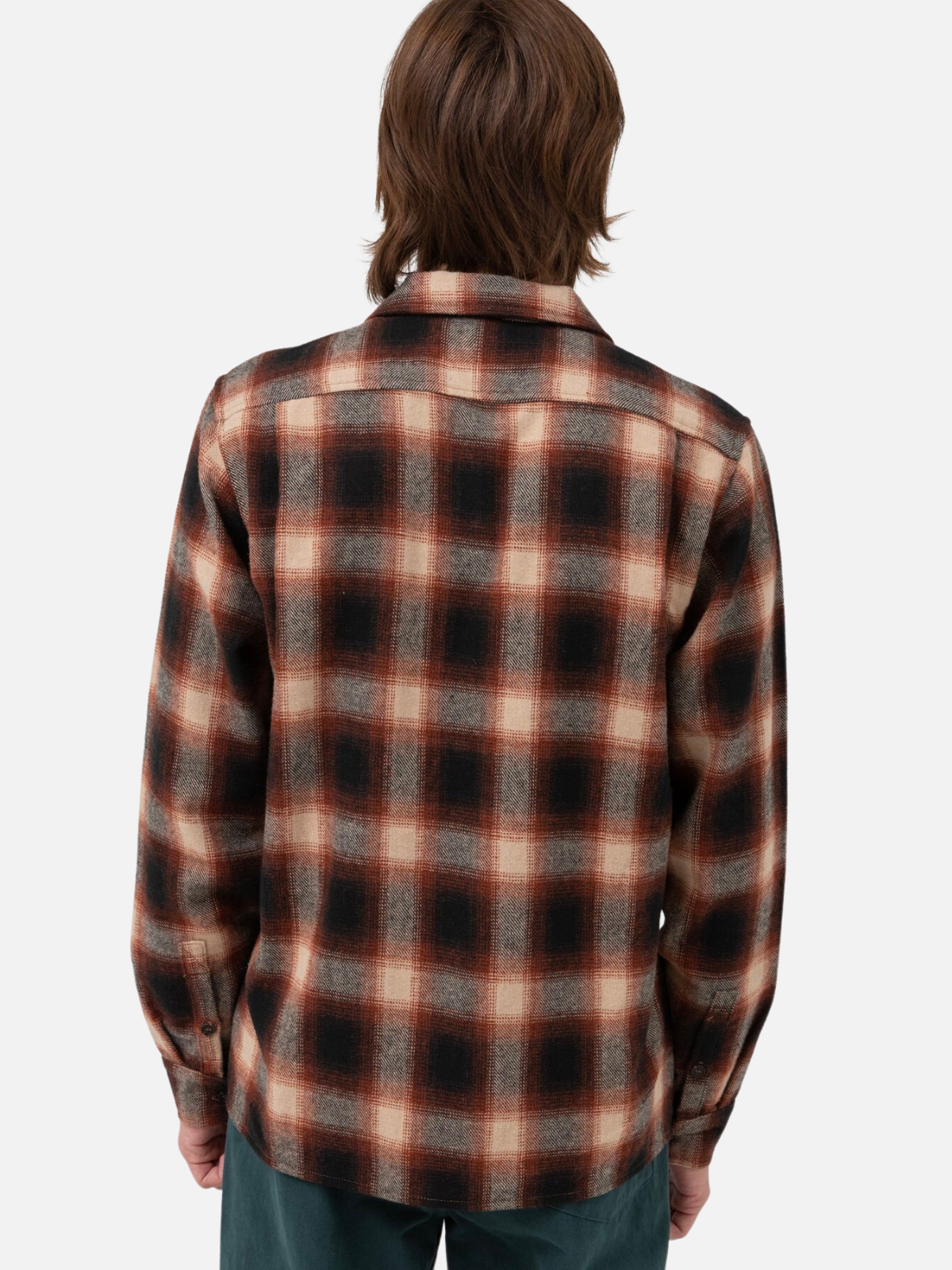 rhythm plaid ls long sleeve flannel rust black brown orange white cream pattern wool polyester blend kempt athens ga georgia men's clothing store