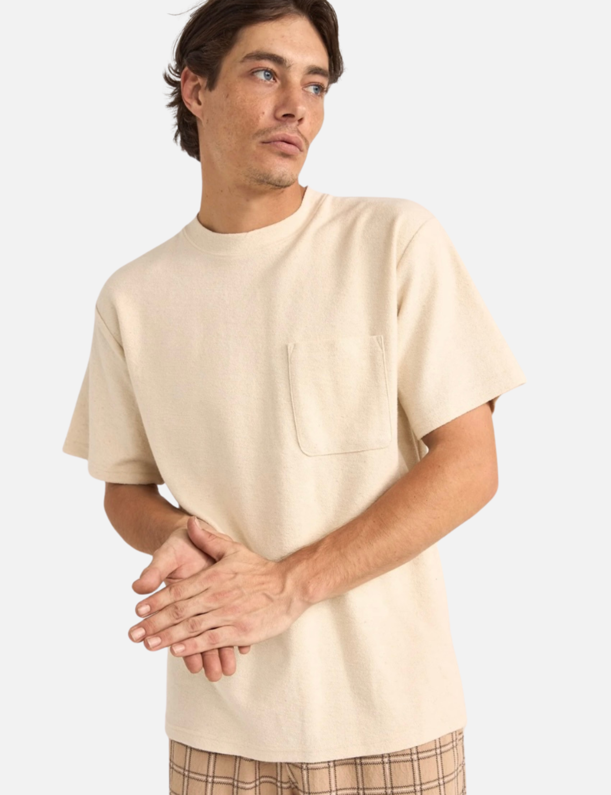 Rhythm Vintage Terry SS Short Sleeve Textured Natural Ivory Cream Tee T-Shirt Front Pocket Men’s Tops for Men Athens GA Georgia Kempt Menswear Store Near Me