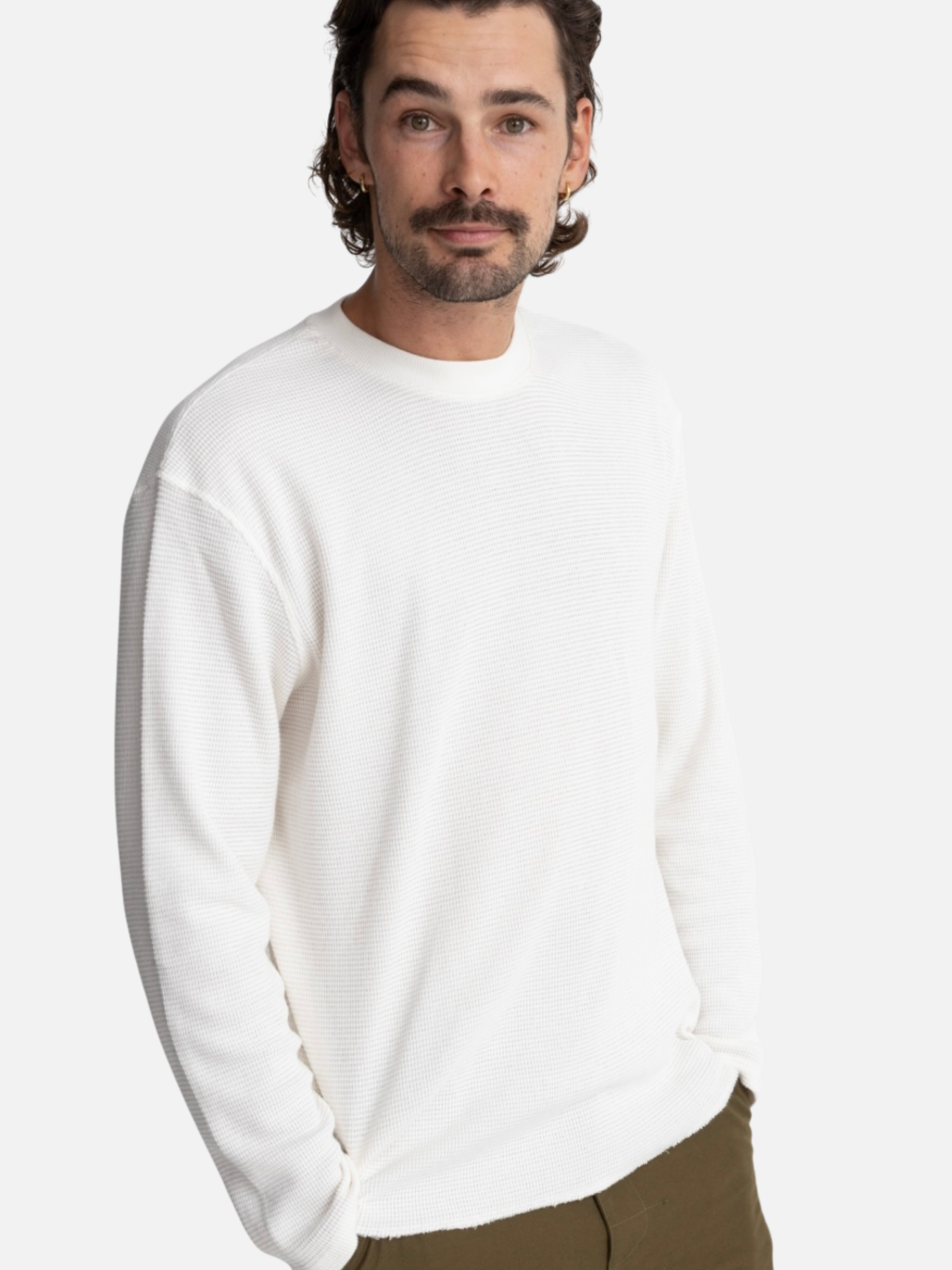 Rhythm Classic Waffle Knit LS Long Sleeve Textured Vintage White Men’s Tops for Men Athens GA Georgia Kempt Menswear Store Near Me