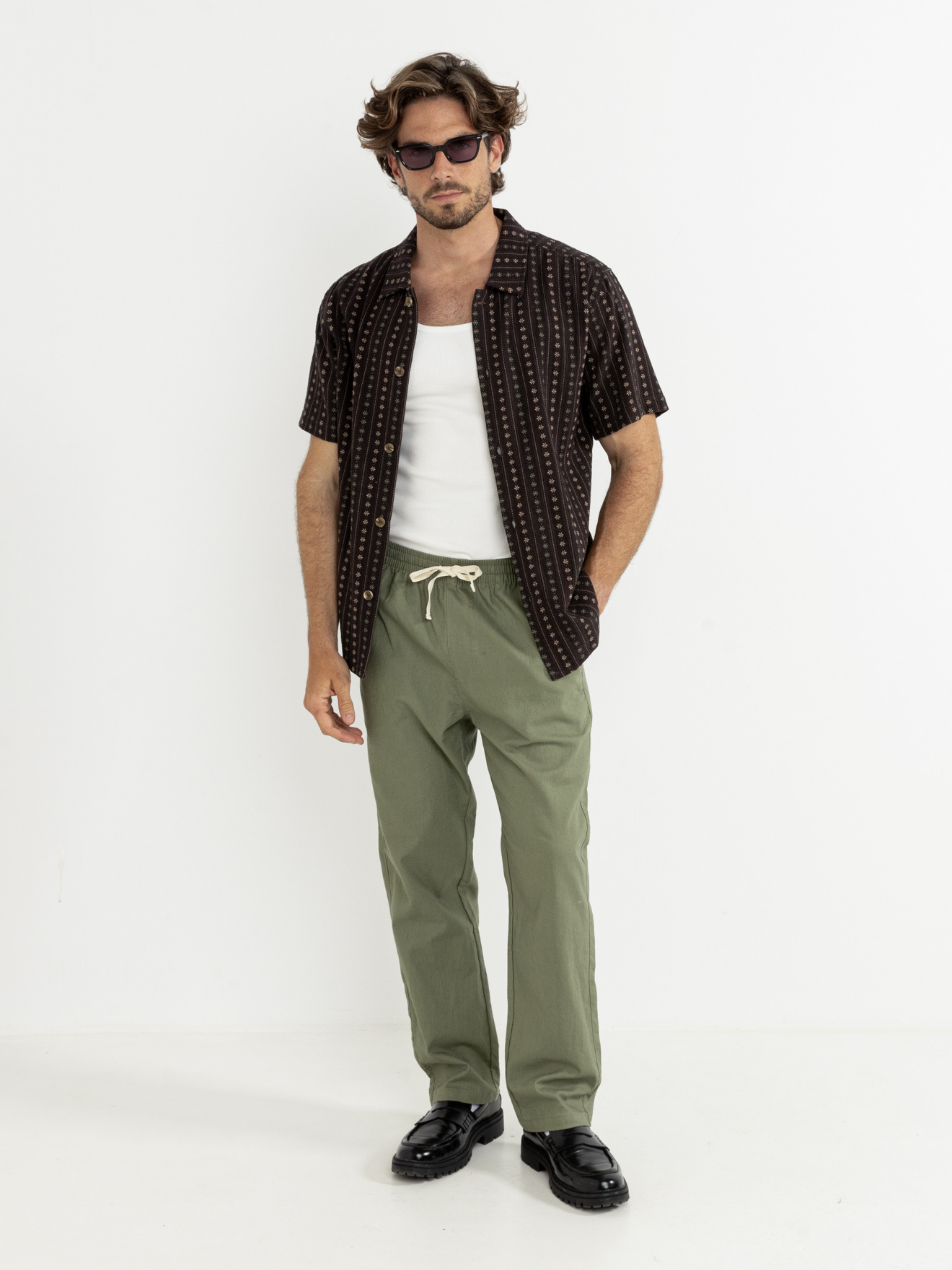 Rhythm Dakota Stripe SS Short Sleeve Shirt Button Up Collared Men’s Tops for Men Fall Winter Fashion Chocolate Brown Athens GA Georgia Kempt Menswear Store Near Me
