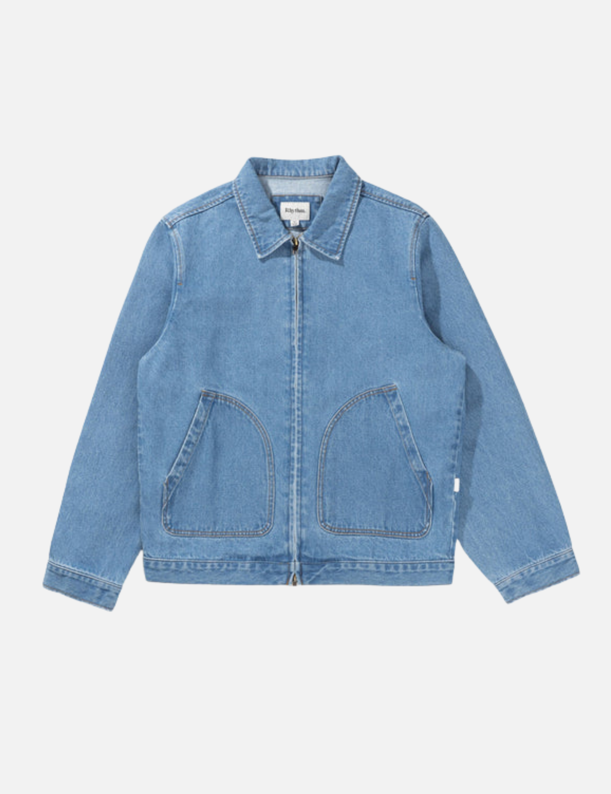 Rhythm Denim Utility Jacket Worn Indigo Blue Men’s Outerwear Front Pocket Zip Up Collared Jacket Kempt Athens Menswear Store