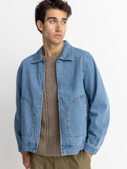Rhythm Denim Utility Jacket Worn Indigo Blue Men’s Outerwear Front Pocket Zip Up Collared Jacket Kempt Athens Menswear Store