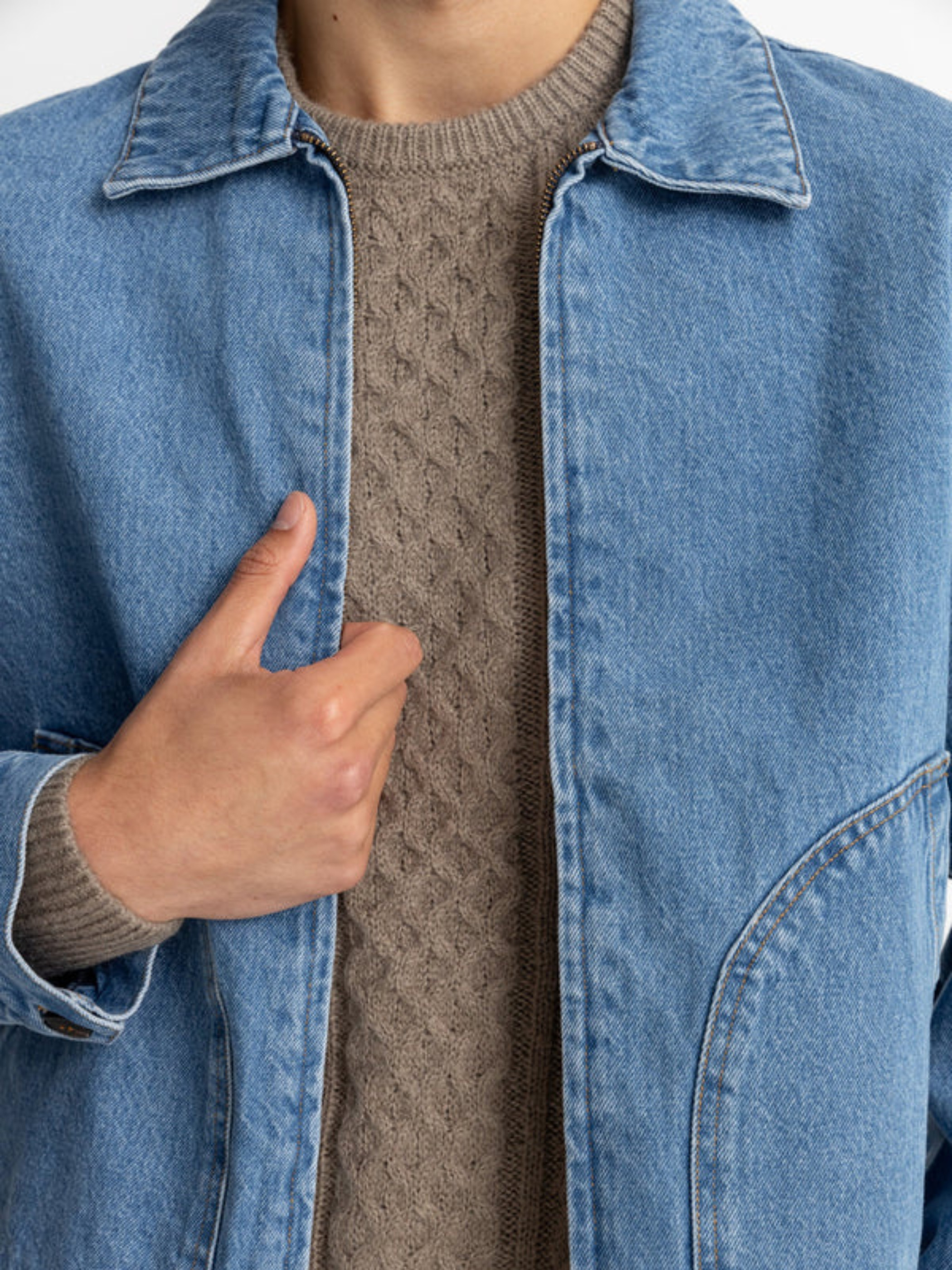 Rhythm Denim Utility Jacket Worn Indigo Blue Men’s Outerwear Front Pocket Zip Up Collared Jacket Kempt Athens Menswear Store