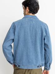 Rhythm Denim Utility Jacket Worn Indigo Blue Men’s Outerwear Front Pocket Zip Up Collared Jacket Kempt Athens Menswear Store