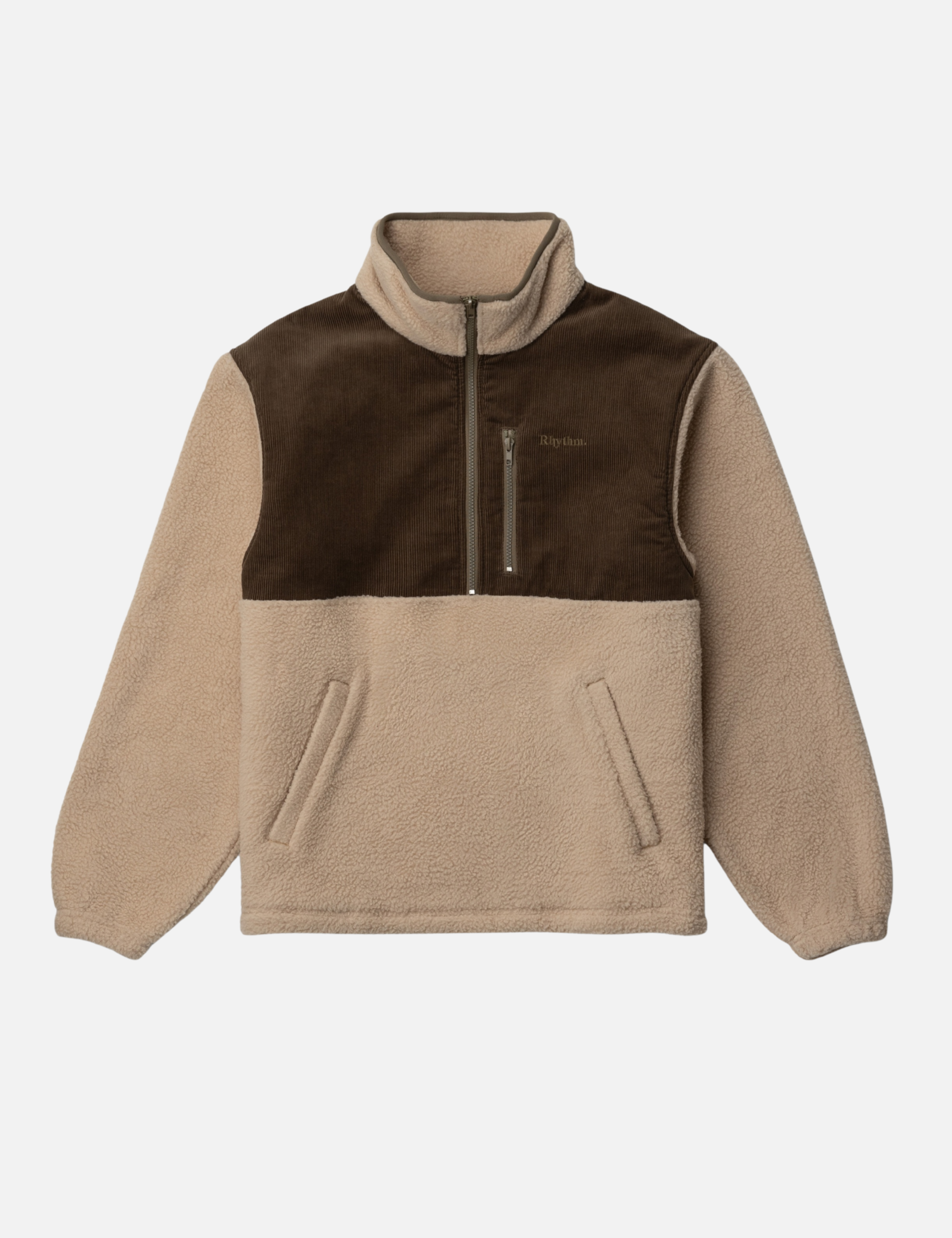 Rhythm Dune Half Zip Pullover Three Front Pockets Sherpa Fleece Texture Textured Tobacco Brown and Cream Taupe Khaki LS Long Sleeve Outerwear for Him Men’s Jackets for Men Athens GA Georgia Kempt Menswear Store Near Me