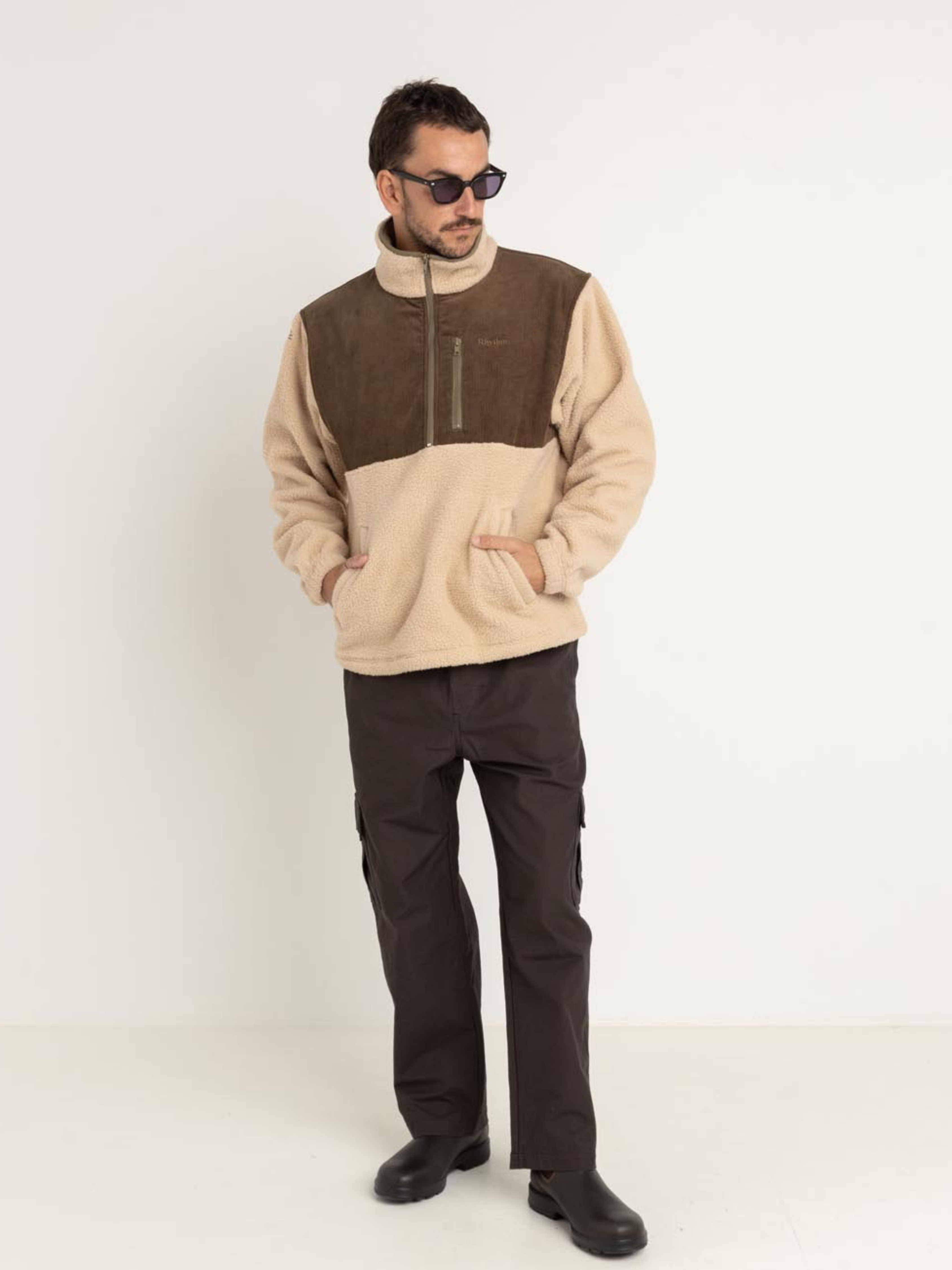 Rhythm Dune Half Zip Pullover Three Front Pockets Sherpa Fleece Texture Textured Tobacco Brown and Cream Taupe Khaki LS Long Sleeve Outerwear for Him Men’s Jackets for Men Athens GA Georgia Kempt Menswear Store Near Me