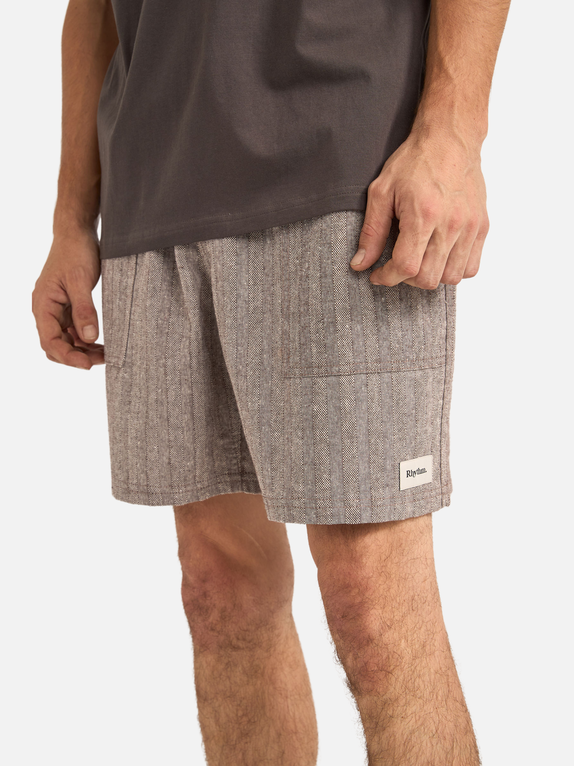 Rhythm Linen Stripe Design Fatigue Jam Brown 7 inch inseam Spring Summer Shorts for Men Men’s Bottoms Athens GA Georgia Kempt Menswear Store Near Me