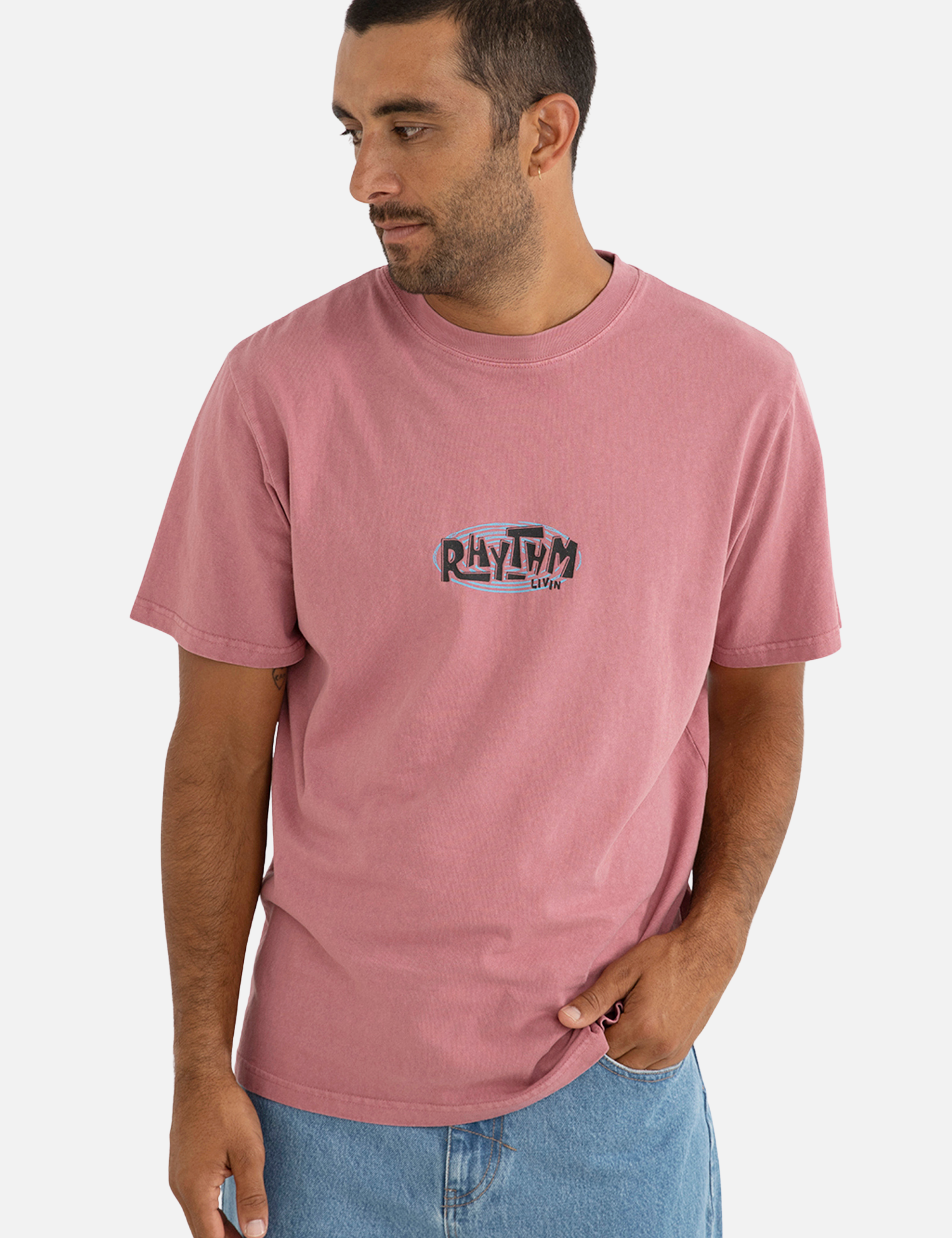 Rhythm Loop Vintage Fit Graphic Tee T-Shirt Chest Graphic Fig Pink SS Short Sleeve Men’s Tops for Men Athens GA Georgia Kempt Menswear Store Near Me
