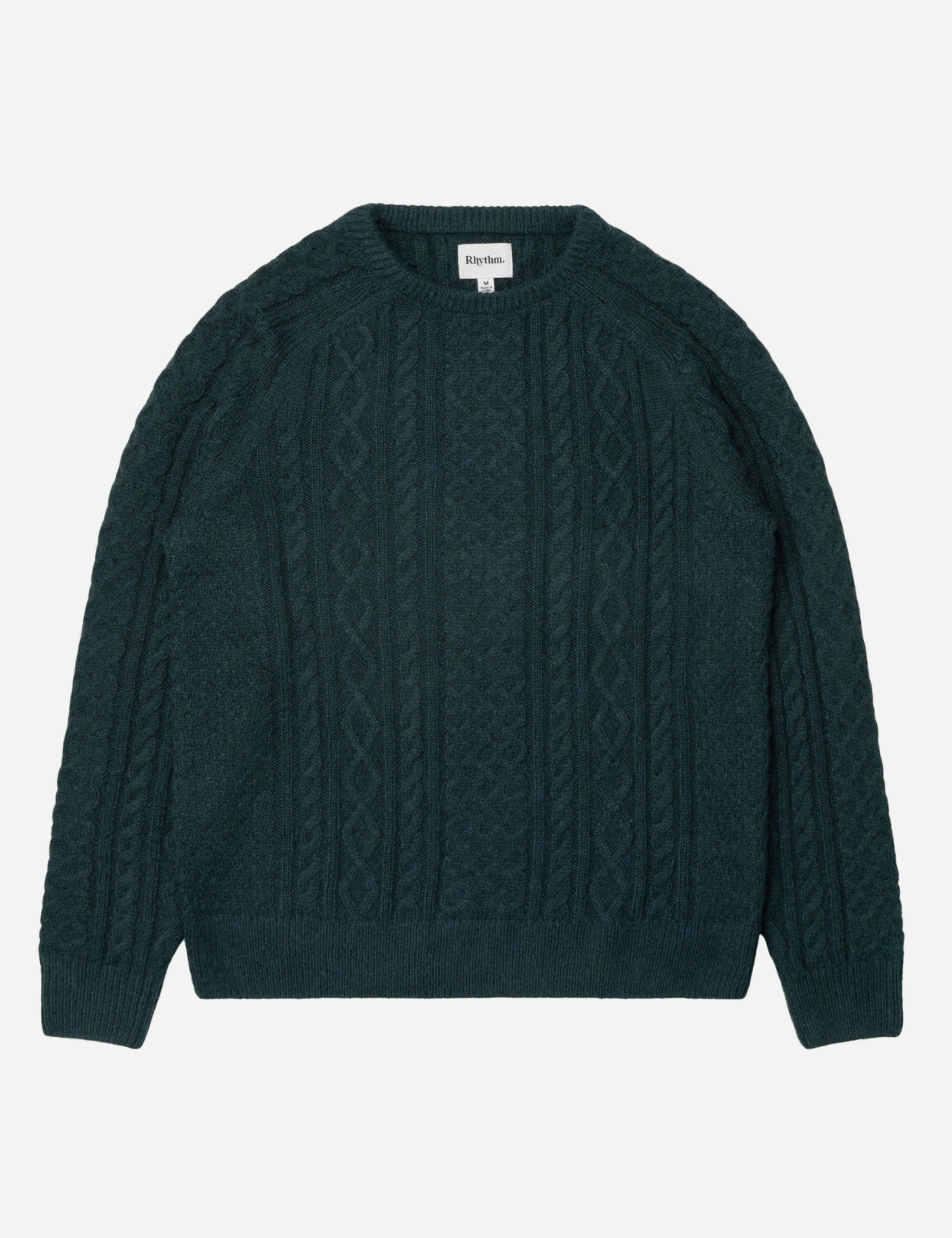Rhythm Mohair Fishermans Knit  Knitted Knitwear Sweater Cable Knit Raglan Pine Green Gem Fall Winter Men’s Tops for Men Long Sleeve LS Athens GA Georgia Kempt Menswear Store Near Me
