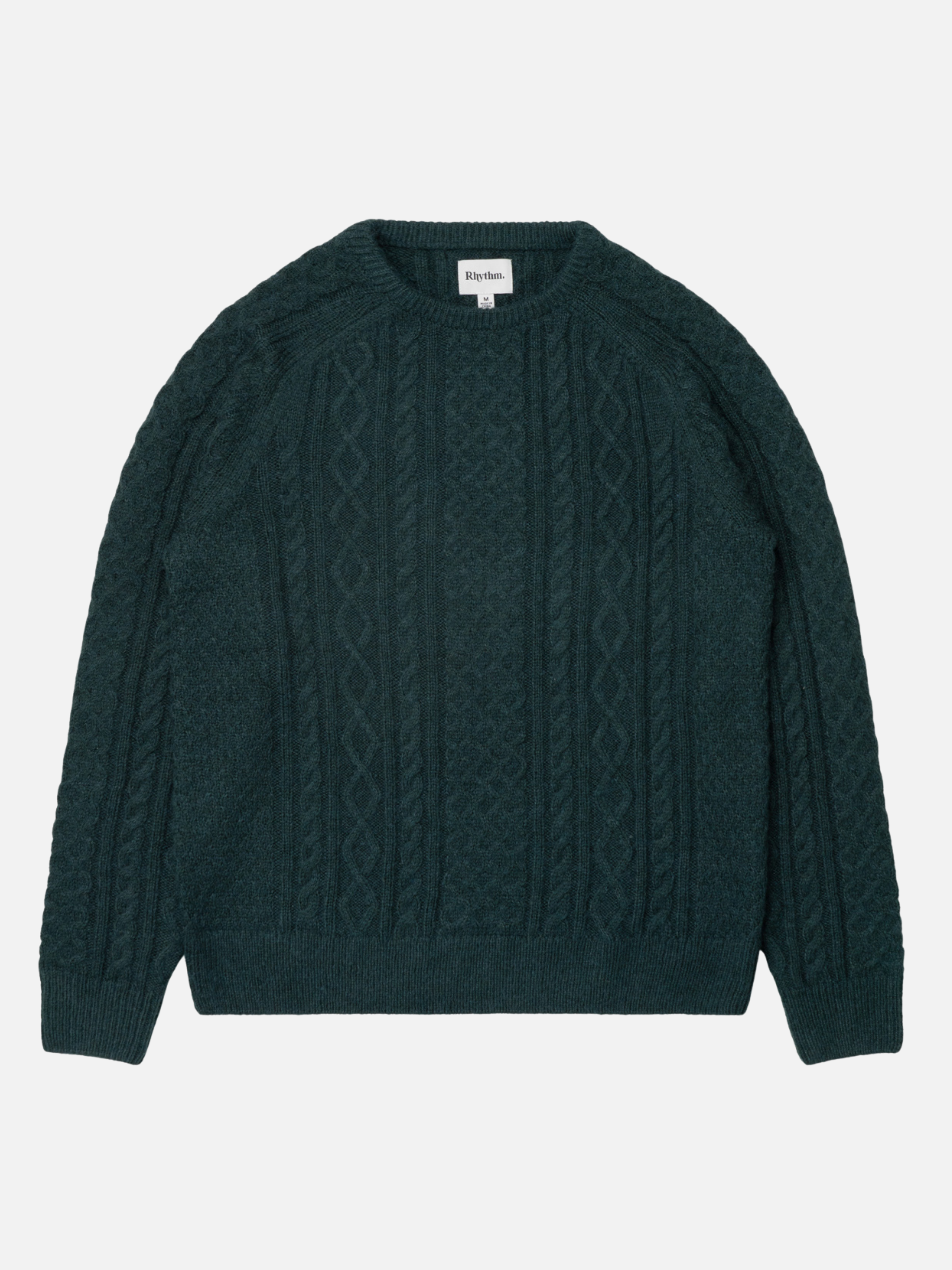 Rhythm Mohair Fishermans Knit  Knitted Knitwear Sweater Cable Knit Raglan Pine Green Gem Fall Winter Men’s Tops for Men Long Sleeve LS Athens GA Georgia Kempt Menswear Store Near Me