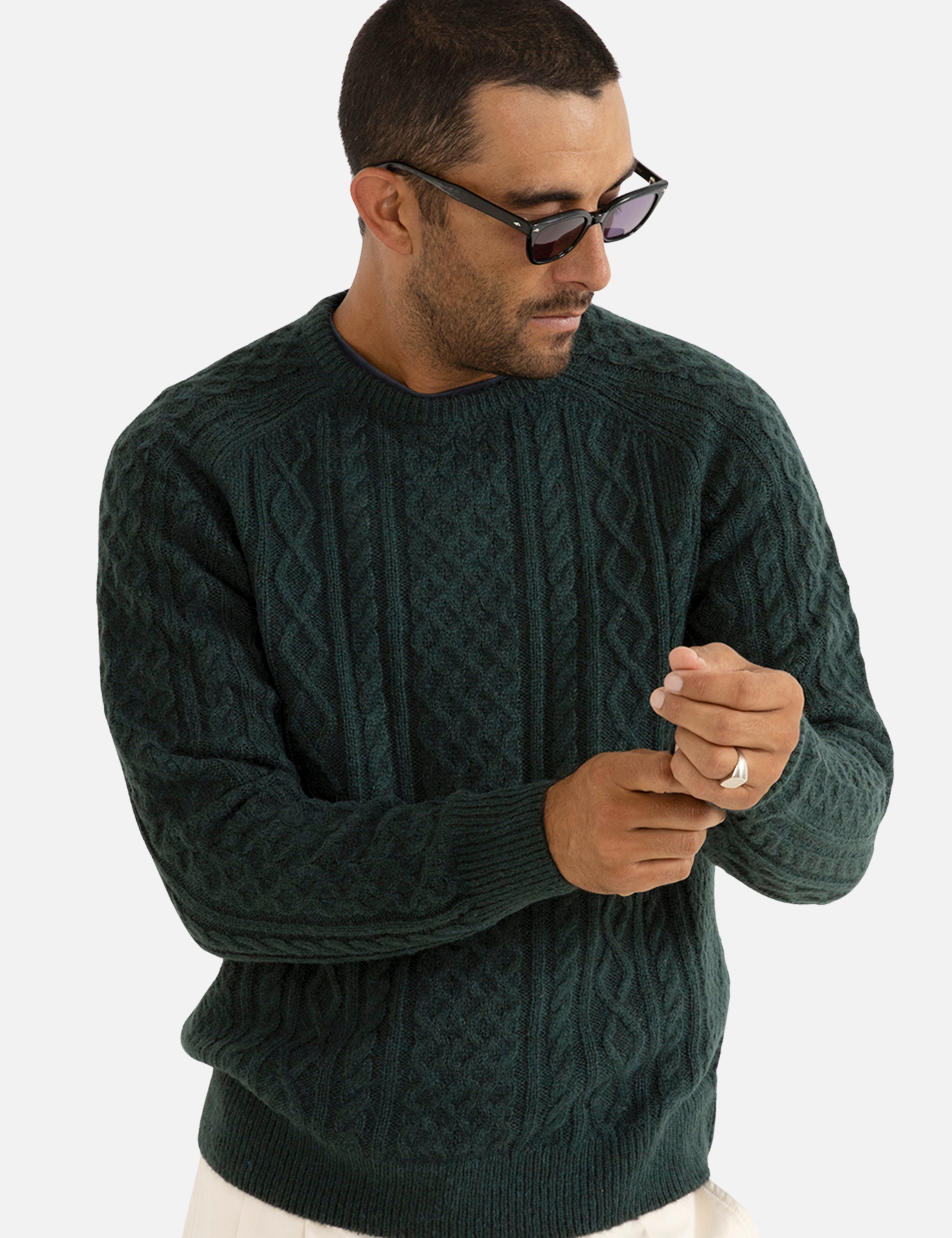 Rhythm Mohair Fishermans Knit  Knitted Knitwear Sweater Cable Knit Raglan Pine Green Gem Fall Winter Men’s Tops for Men Long Sleeve LS Athens GA Georgia Kempt Menswear Store Near Me