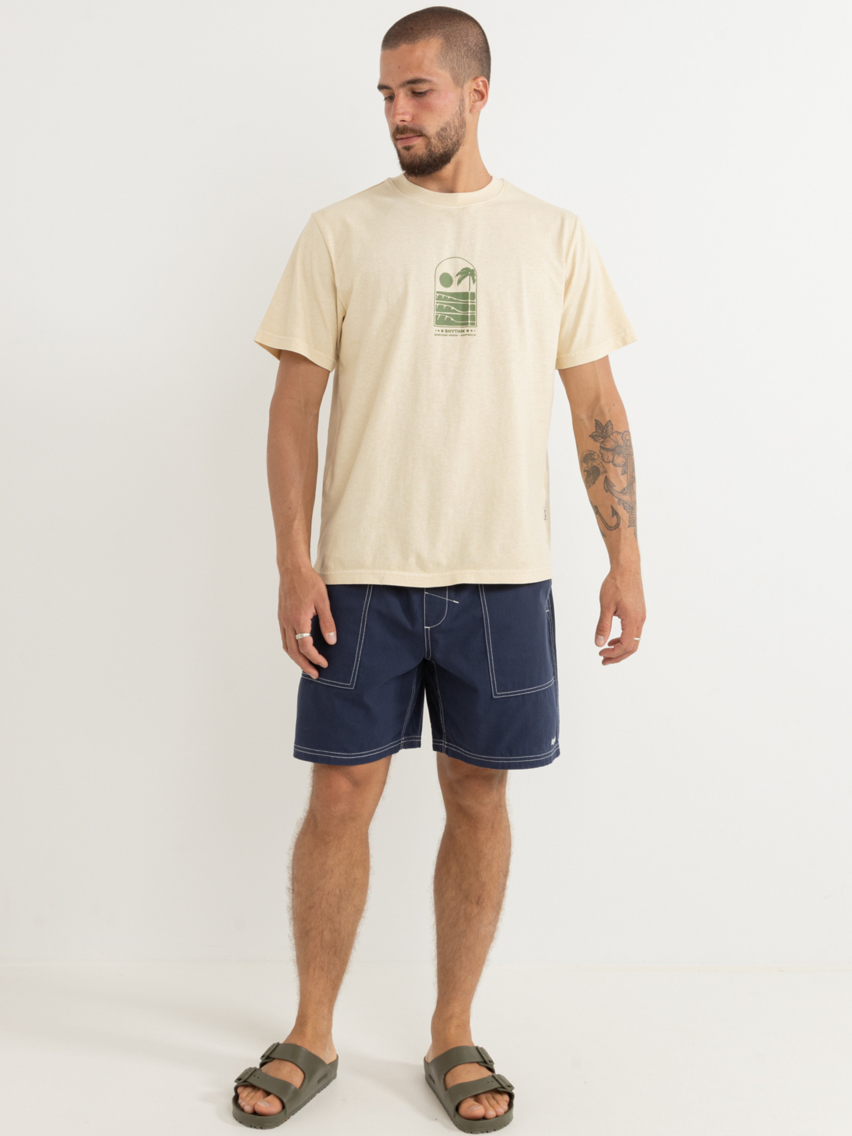 Rhythm Portal Vintage T-Shirt Graphic Tee Shirt Natural Cream Chest Print SS Short Sleeve Men’s Tops for Men Athens GA Georgia Kempt Menswear Store Near Me