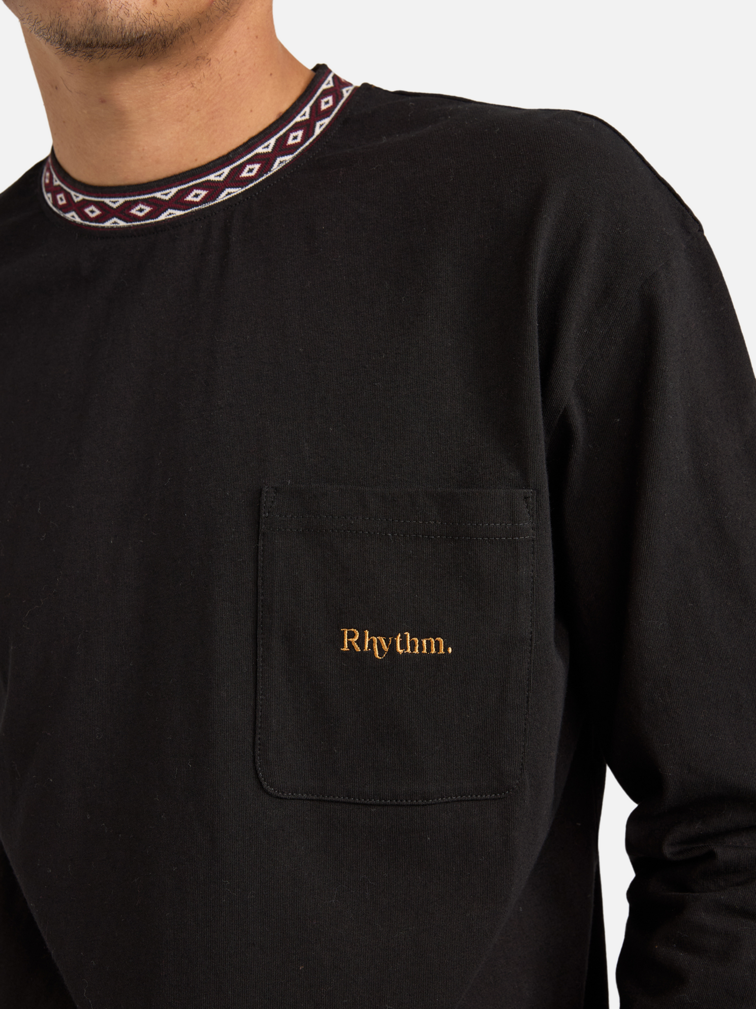 Rhythm Vintage Jac Long Sleeve T-Shirt Black Vintage Jacquard Collared Collar Athens GA Georgia Kempt Menswear Store Near Me 