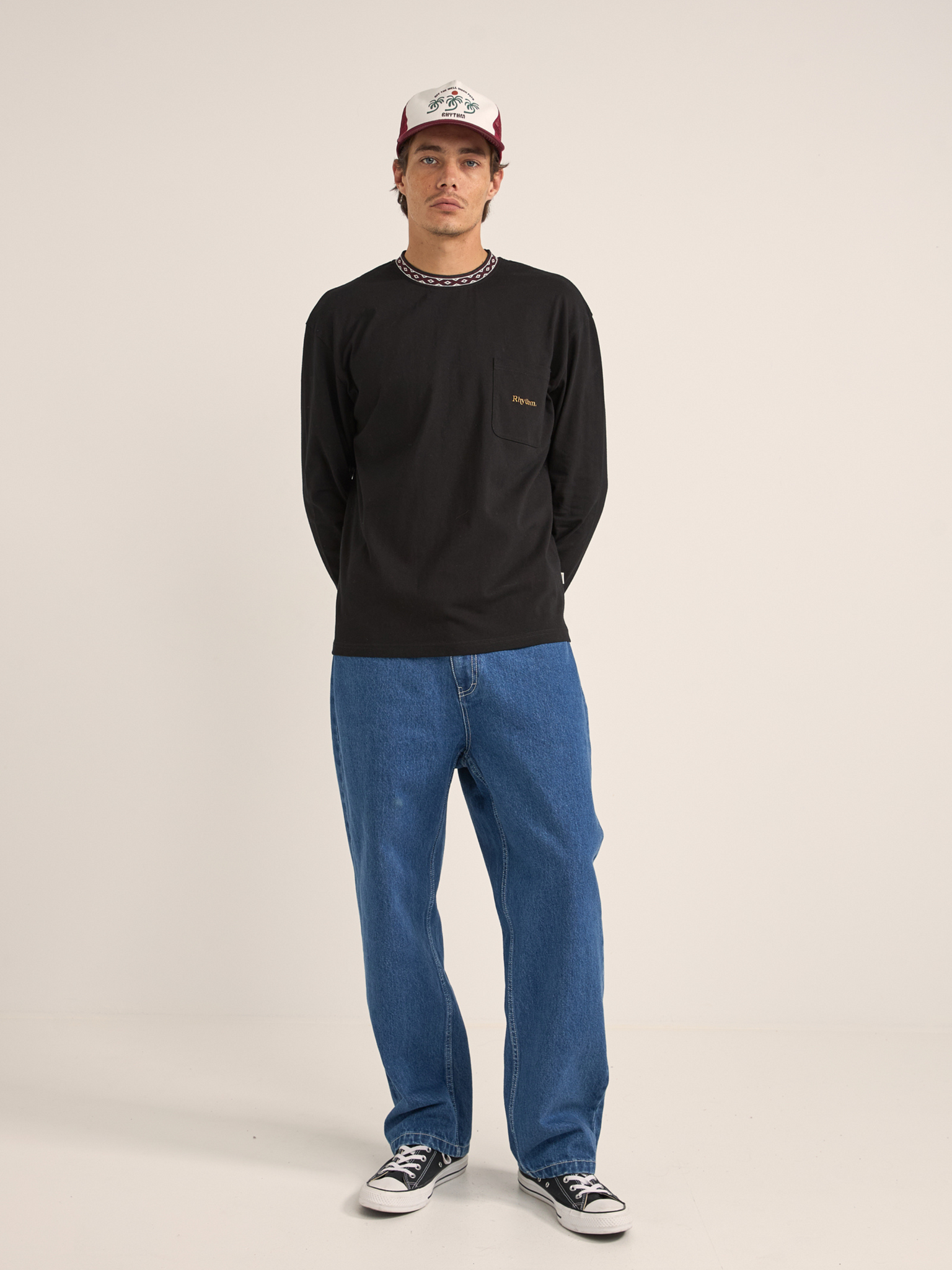 Rhythm Vintage Jac Long Sleeve T-Shirt Black Vintage Jacquard Collared Collar Athens GA Georgia Kempt Menswear Store Near Me 