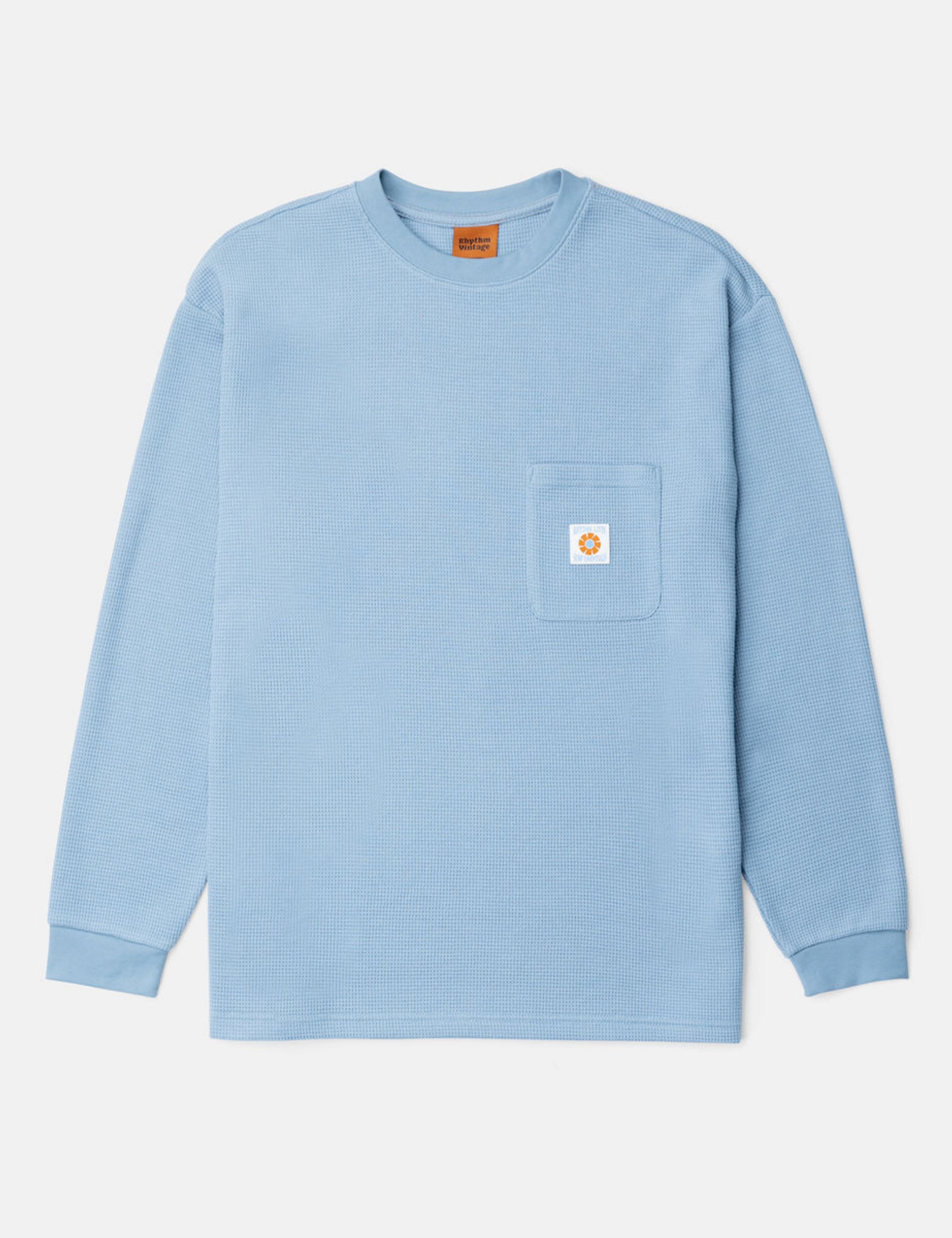 Rhythm Vintage Pocket Front LS Long Sleeve Waffle Knit Texture Knitted Men’s Tops for Men Slate Blue Grey Gray Athens GA Georgia Kempt Menswear Store Near Me