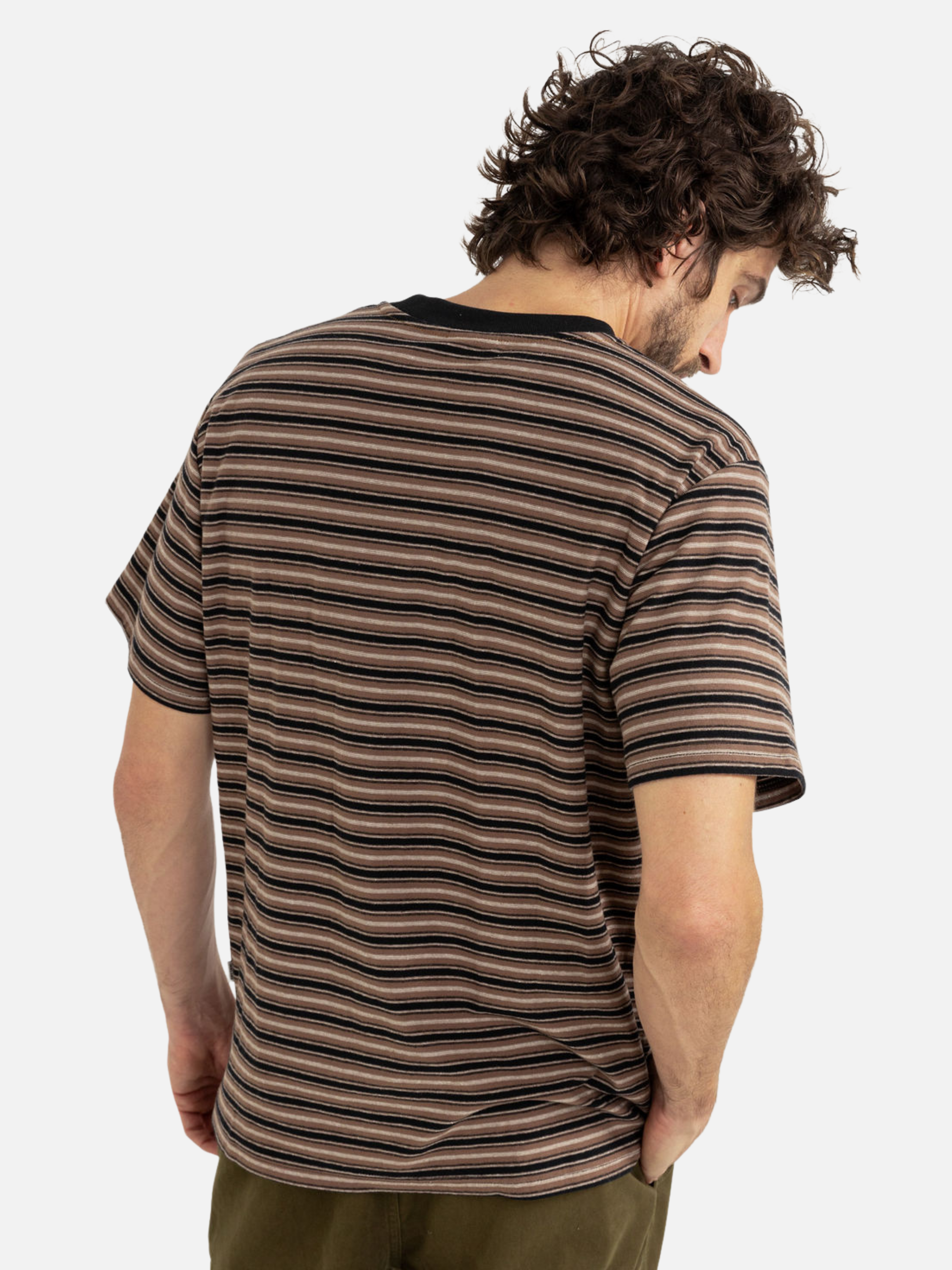 Rhythm Vintage Stripe SS Short Sleeve T-Shirt Tee Men’s Tops for Men Brown Black Cream Latte Athens GA Georgia Kempt Menswear Store Near Me