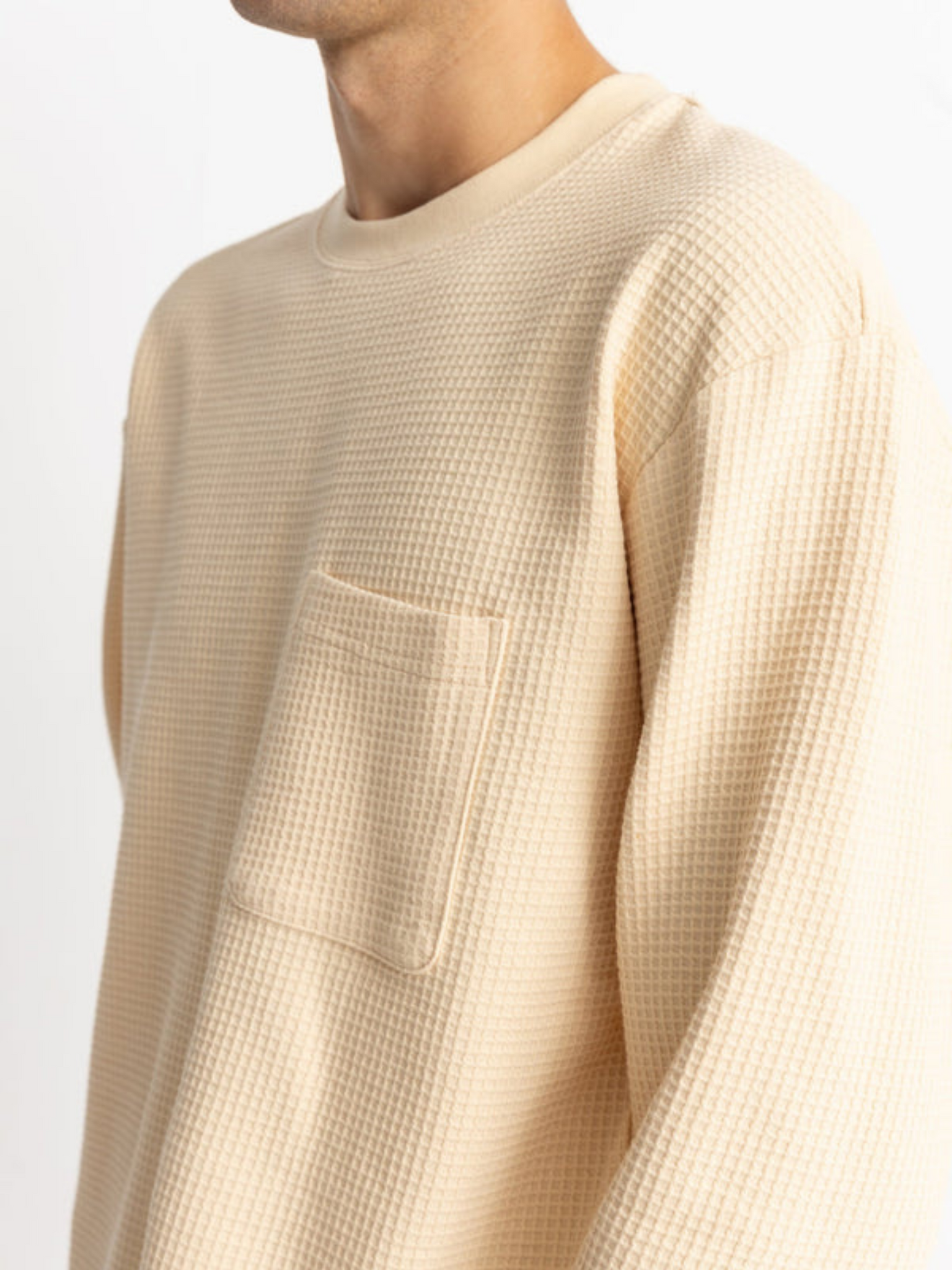 Rhythm Vintage Waffle LS Long Sleeve T-Shirt Men’s Top Natural Cream Front Pocket for Men Athens Kempt Menswear Store  
