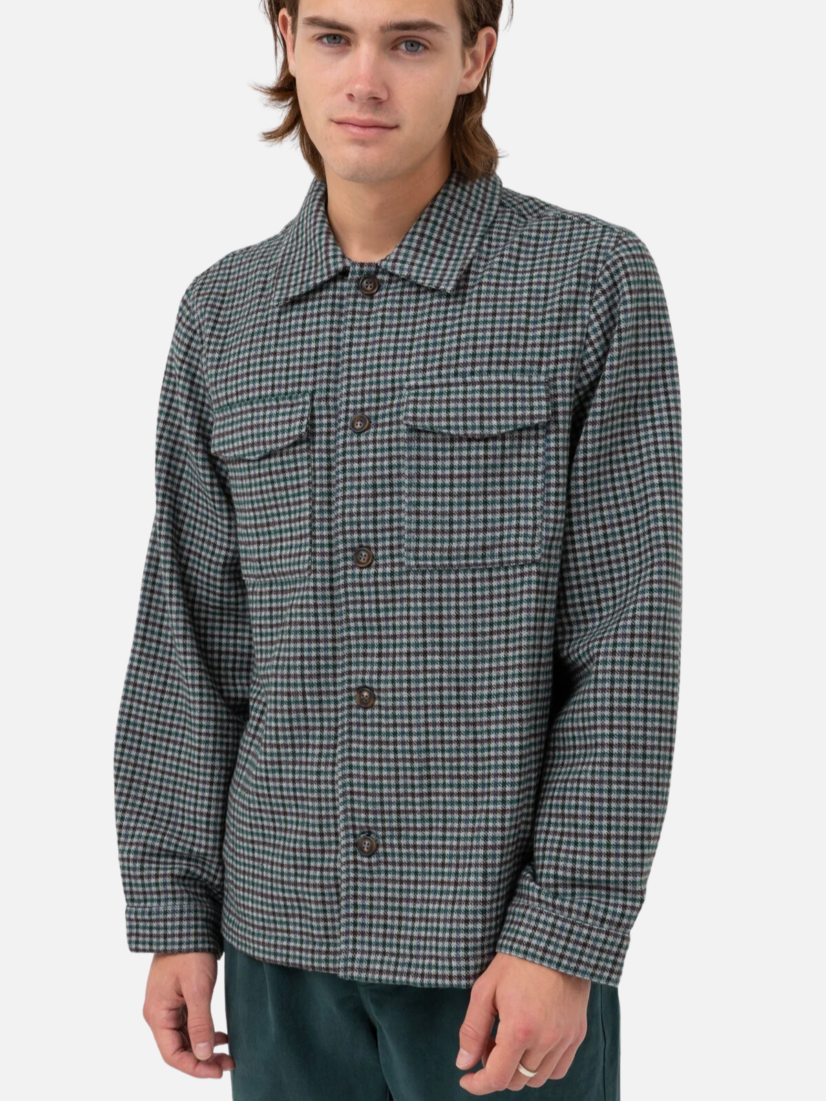 rhythm check overshirt wool blend polyester grey white blue brown green button down kempt athens ga georgia men's clothing store