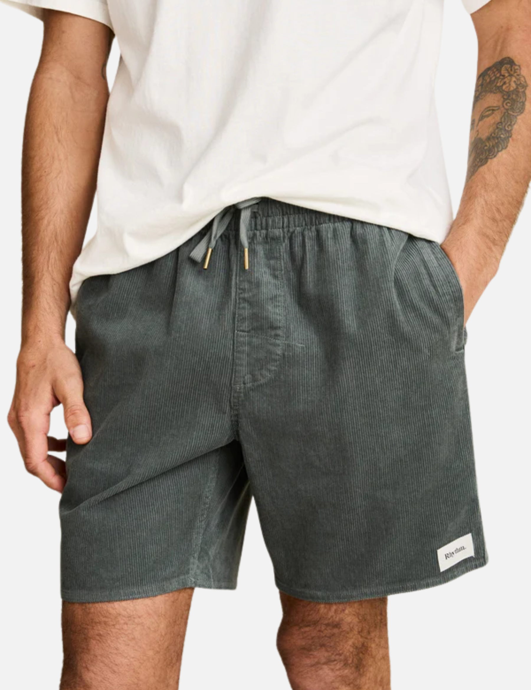 Rhythm Classic Cord Jam Silver Pine Green Men's Corduroy Elastic Waist Short For Men Athens GA Georgia Kempt Menswear Store Near Me